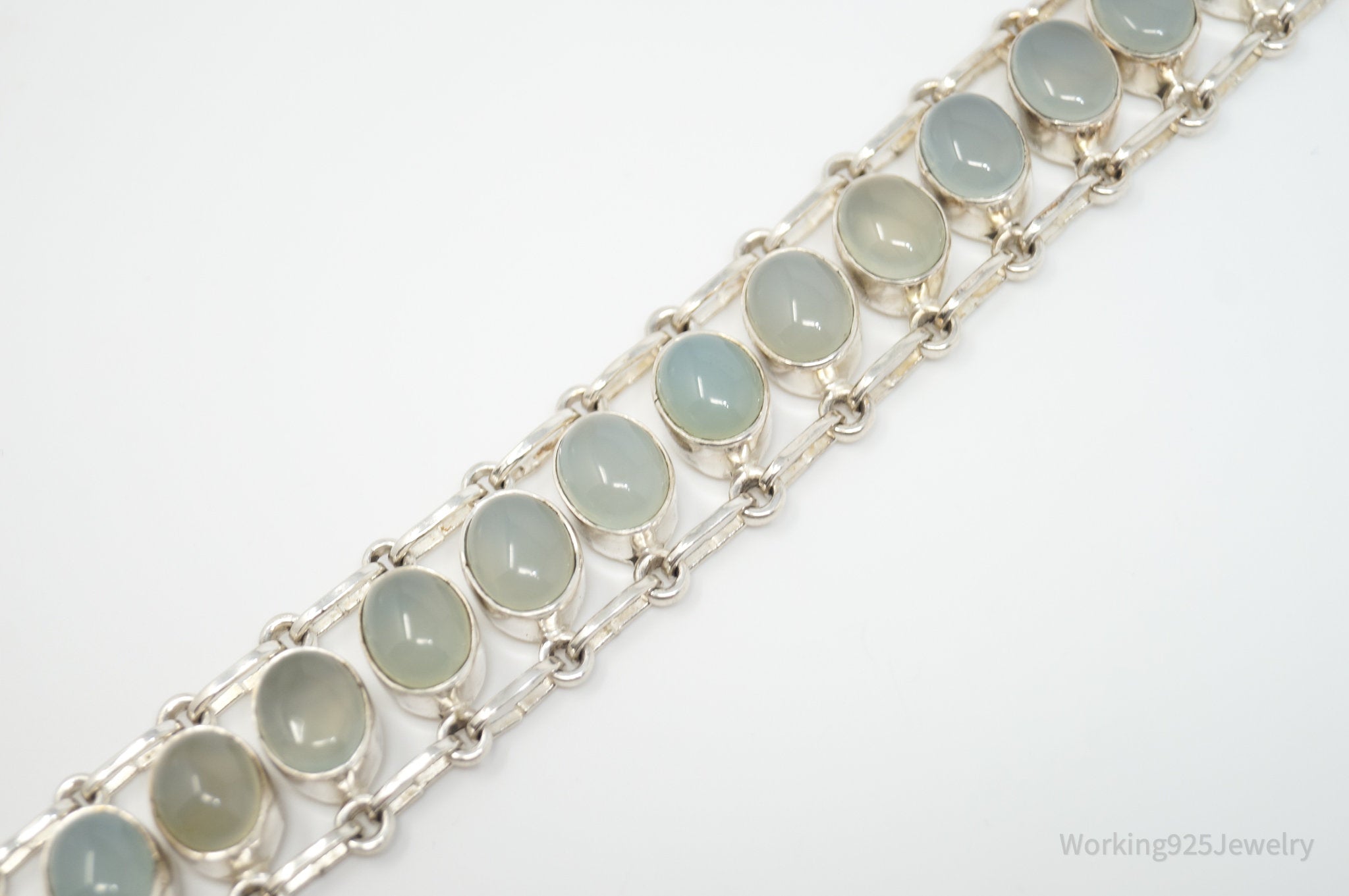 Vintage Bali Style Chalcedony Sterling Silver Toggle Bracelet