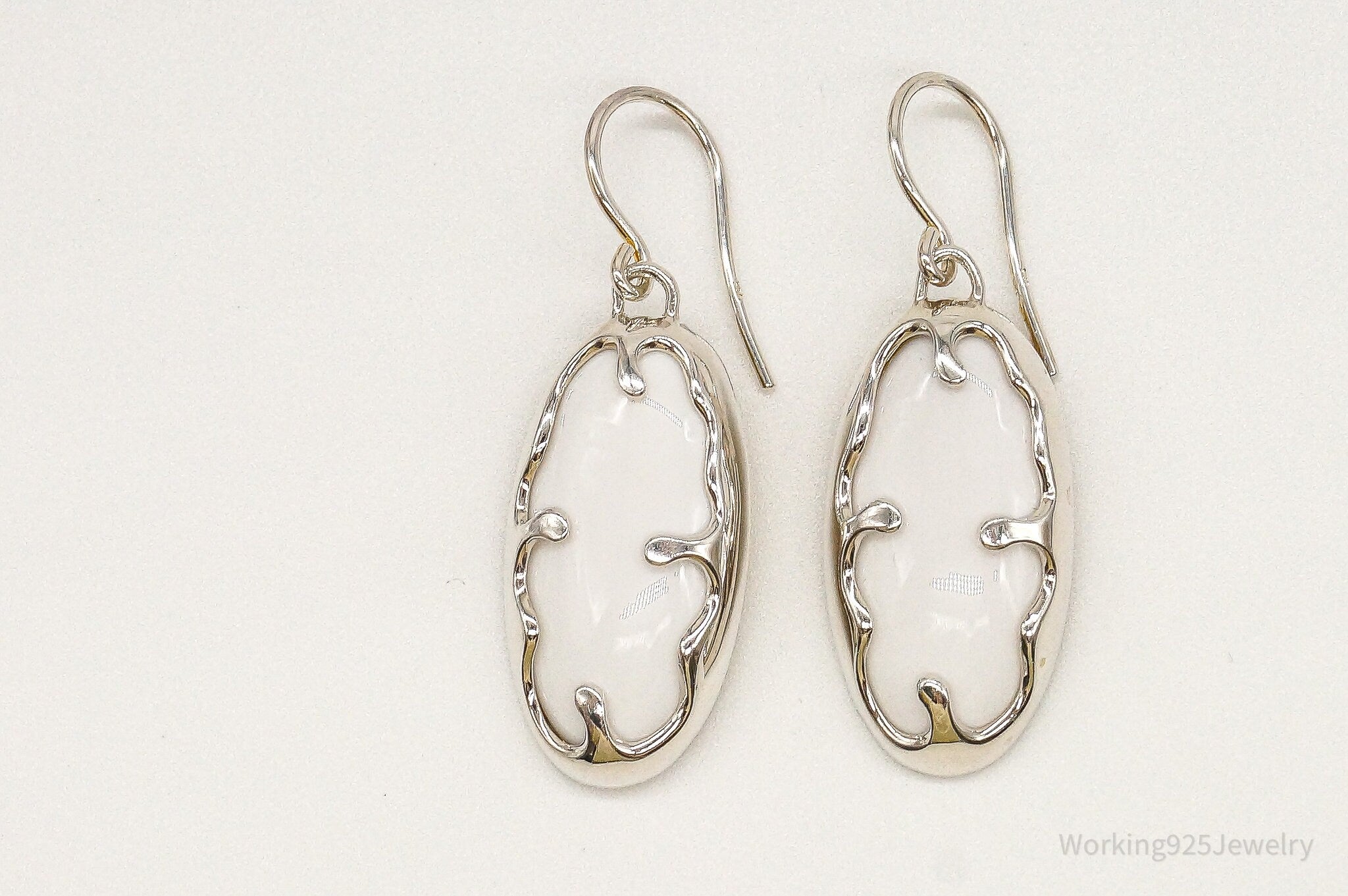 Designer RLM Studio White Agate Brass Sterling Silver Earrings