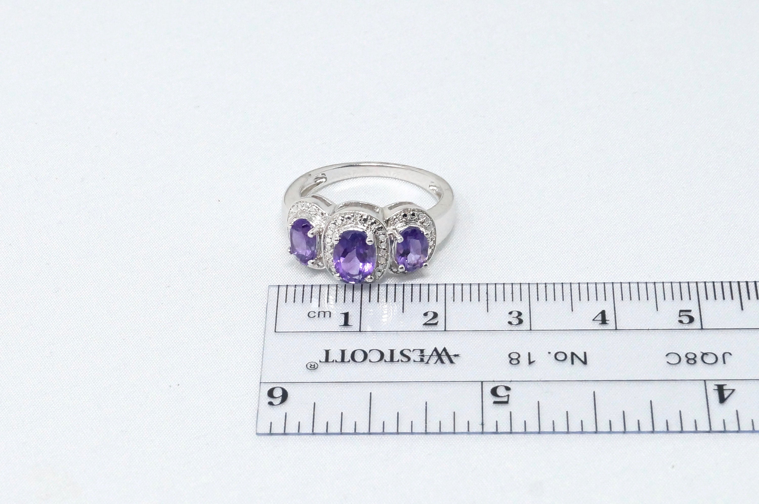 Vintage Art Deco Style Purple Amethyst Sterling Silver Ring - Size 6.75