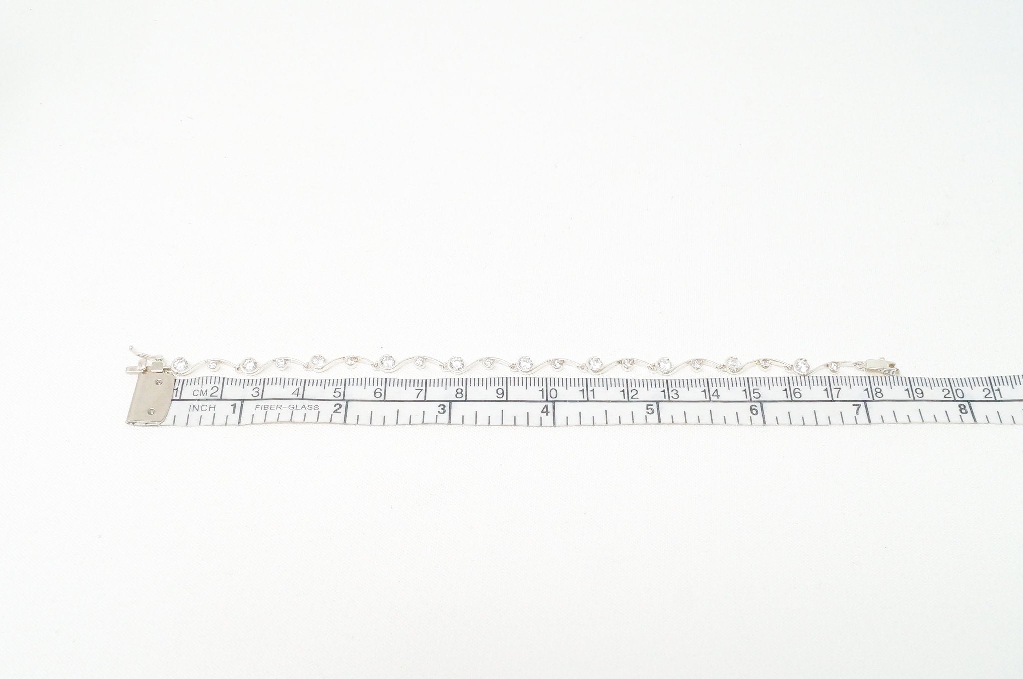 Vintage Art Deco Mid Century Cubic Zirconia Sterling Silver Tennis Bracelet