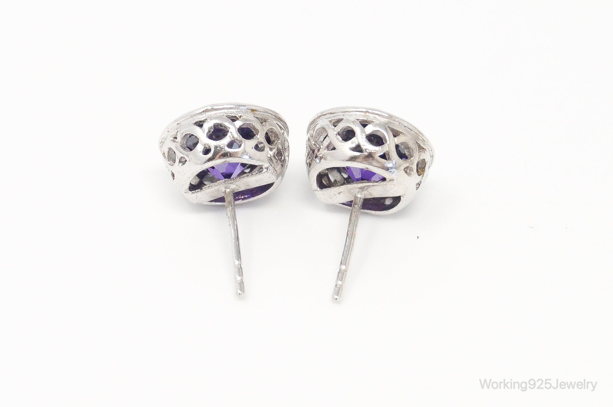 Large Purple Cubic Zirconia Silver Stud Post Earrings