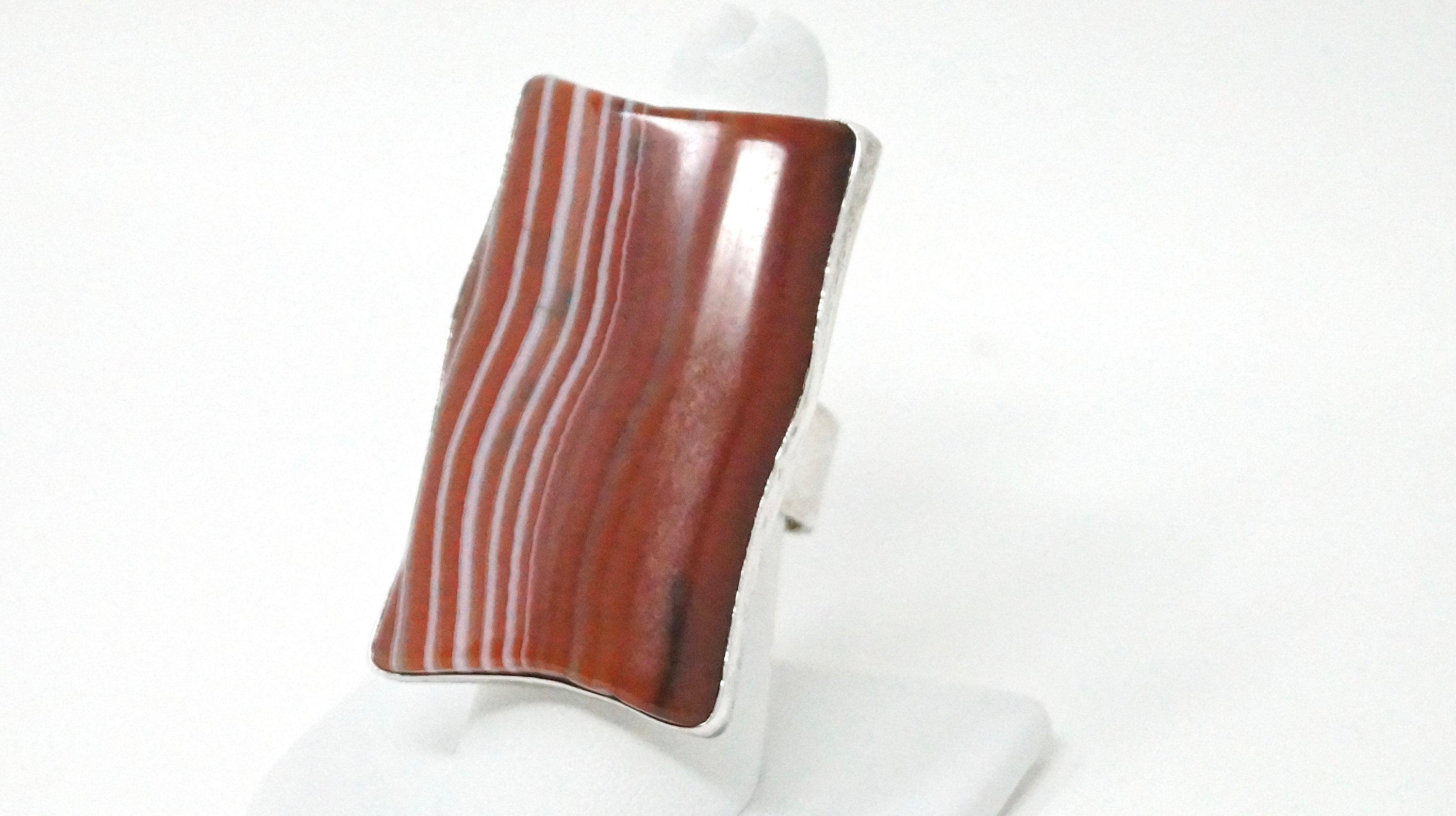 Vintage JS Red Jasper Sterling Silver Statement Southwestern Ring Size 7.25