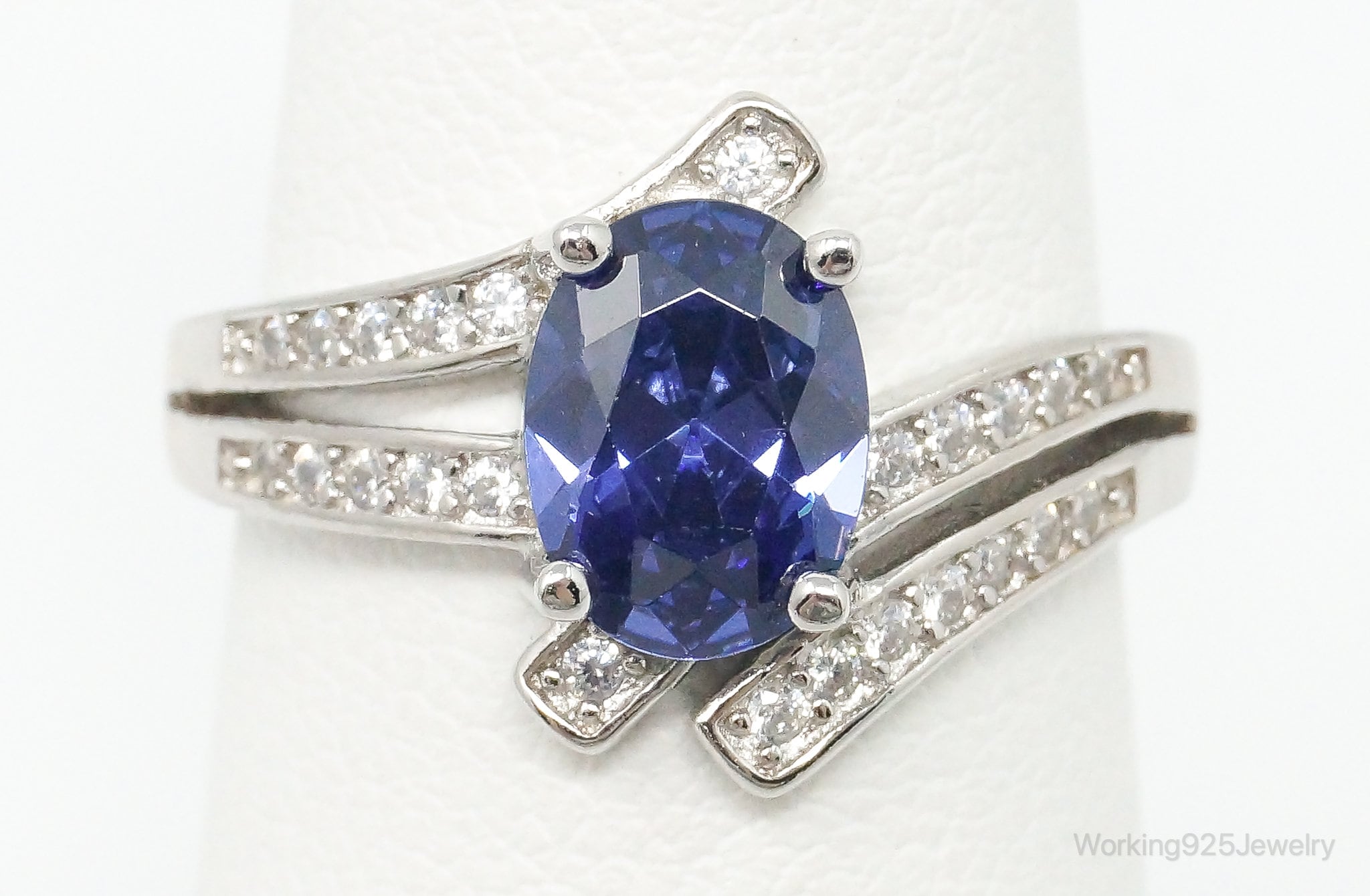 Iolite Cubic Zirconia Sterling Silver Ring - Size 5.75