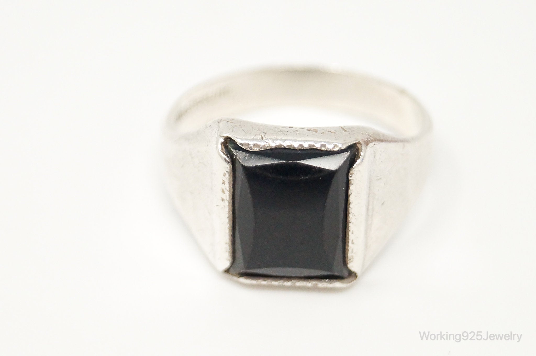 Vintage Designer WM Co Black Onyx Sterling Silver Ring - Size 11.5