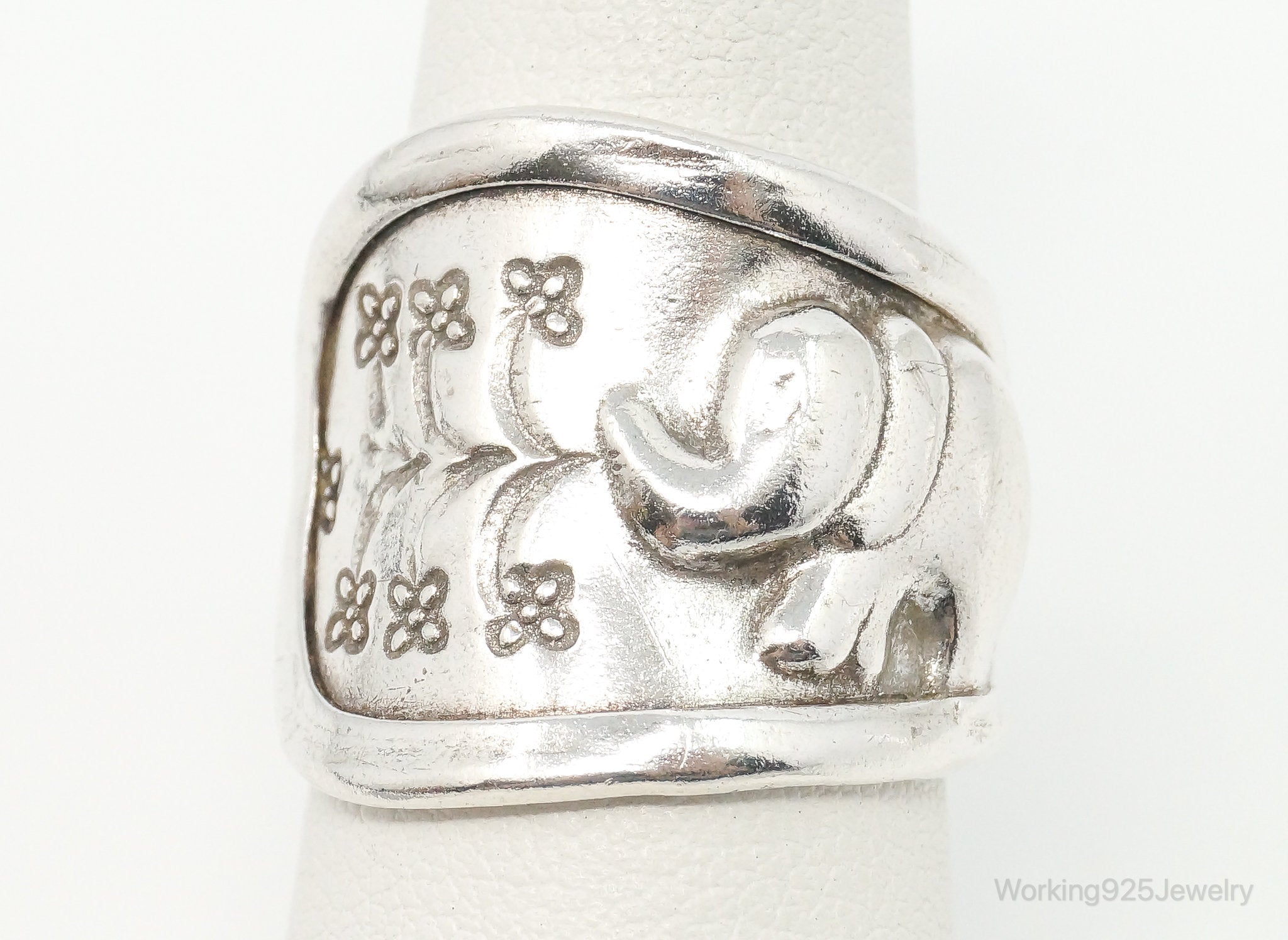 Vintage Elephant Good Luck Sterling Silver Wrap Ring - Size 7.75 Adjustable