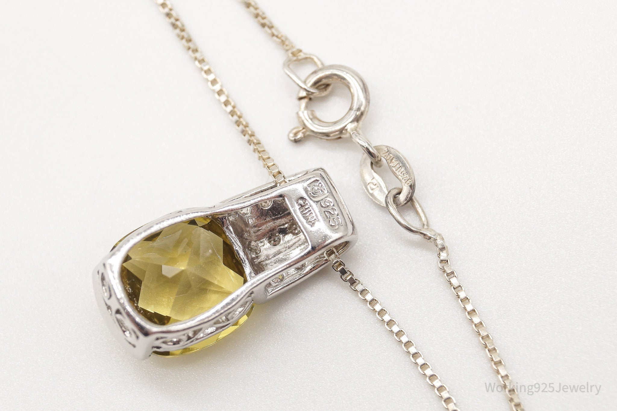 Vintage Designer Yellow & White Cubic Zirconia Sterling Silver Necklace