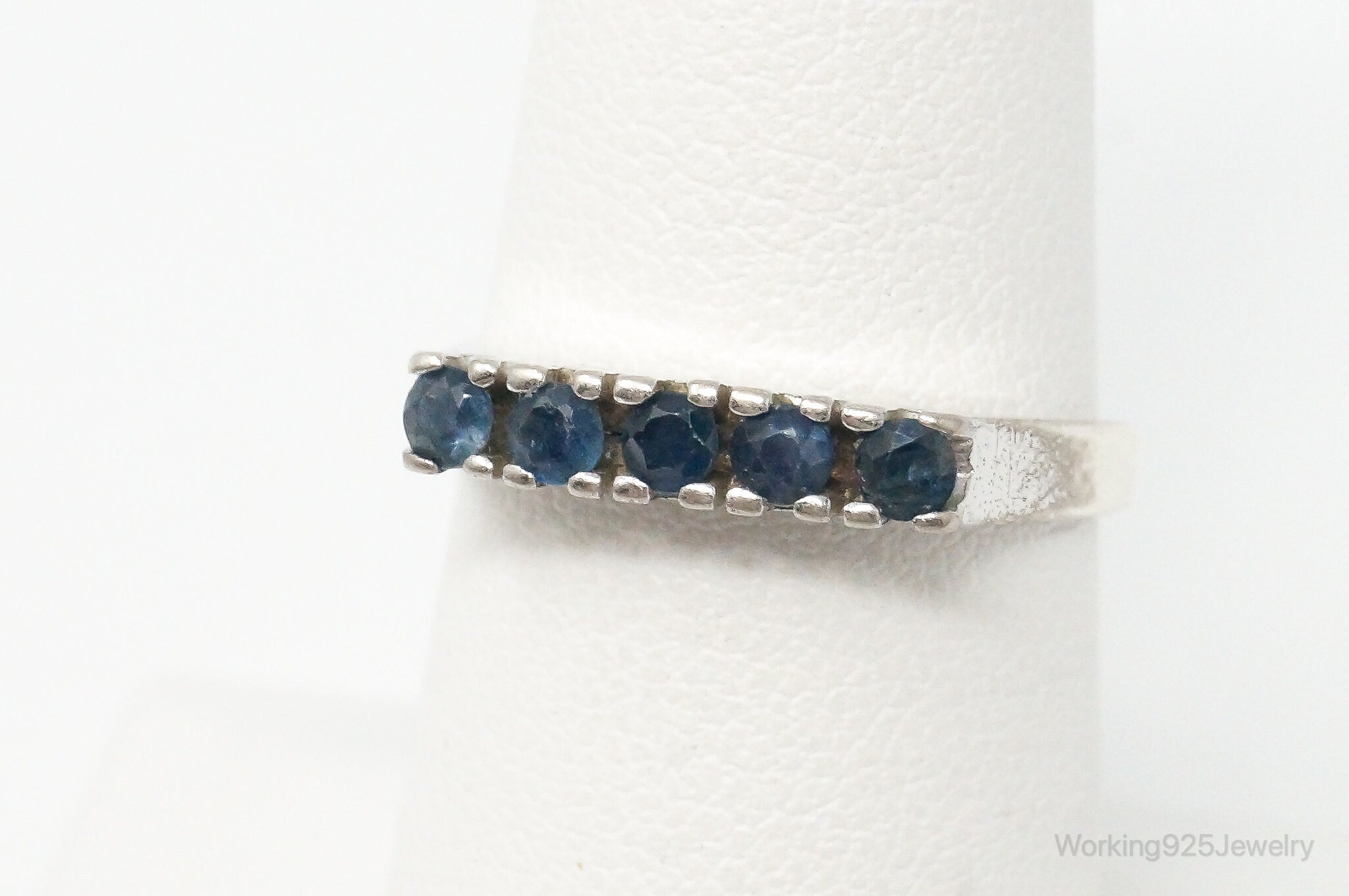 Vintage Blue Sapphire Sterling Silver Adjustable Ring Size 7