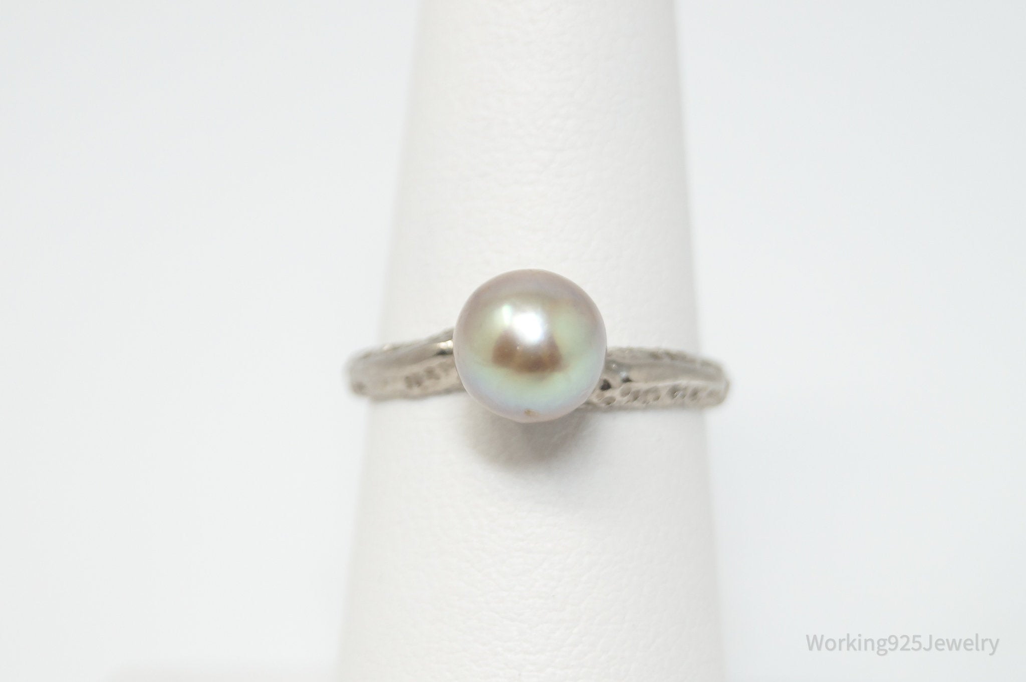 Antique Victorian Faux Pearl Silver Coated Ring - Sz 6.5