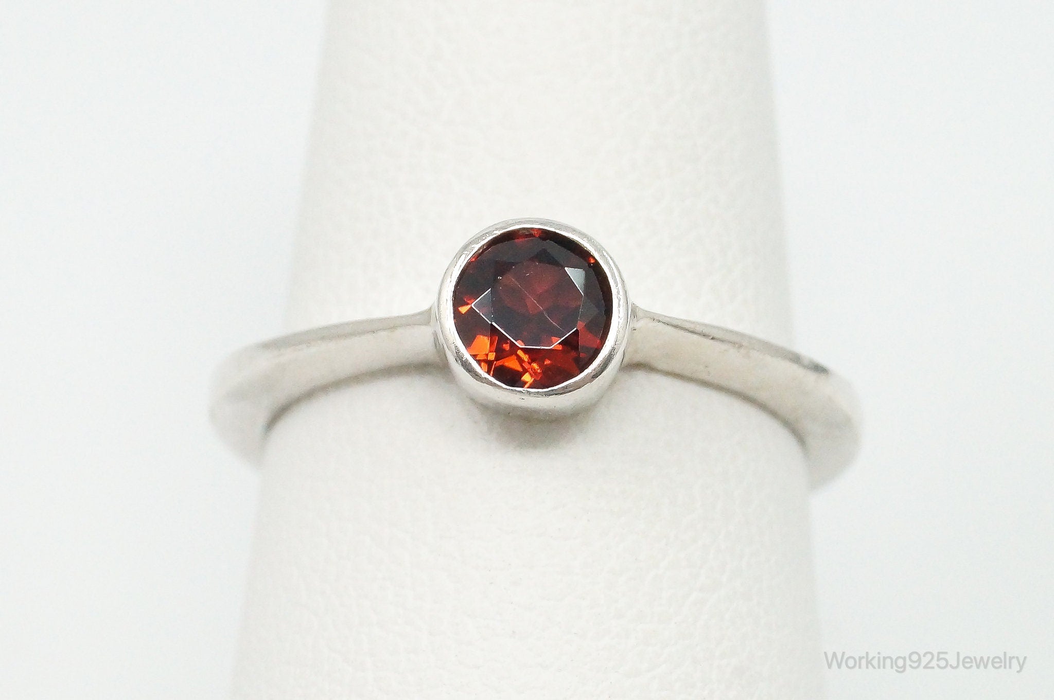 Vintage Garnet Sterling Silver Ring Size 6.75