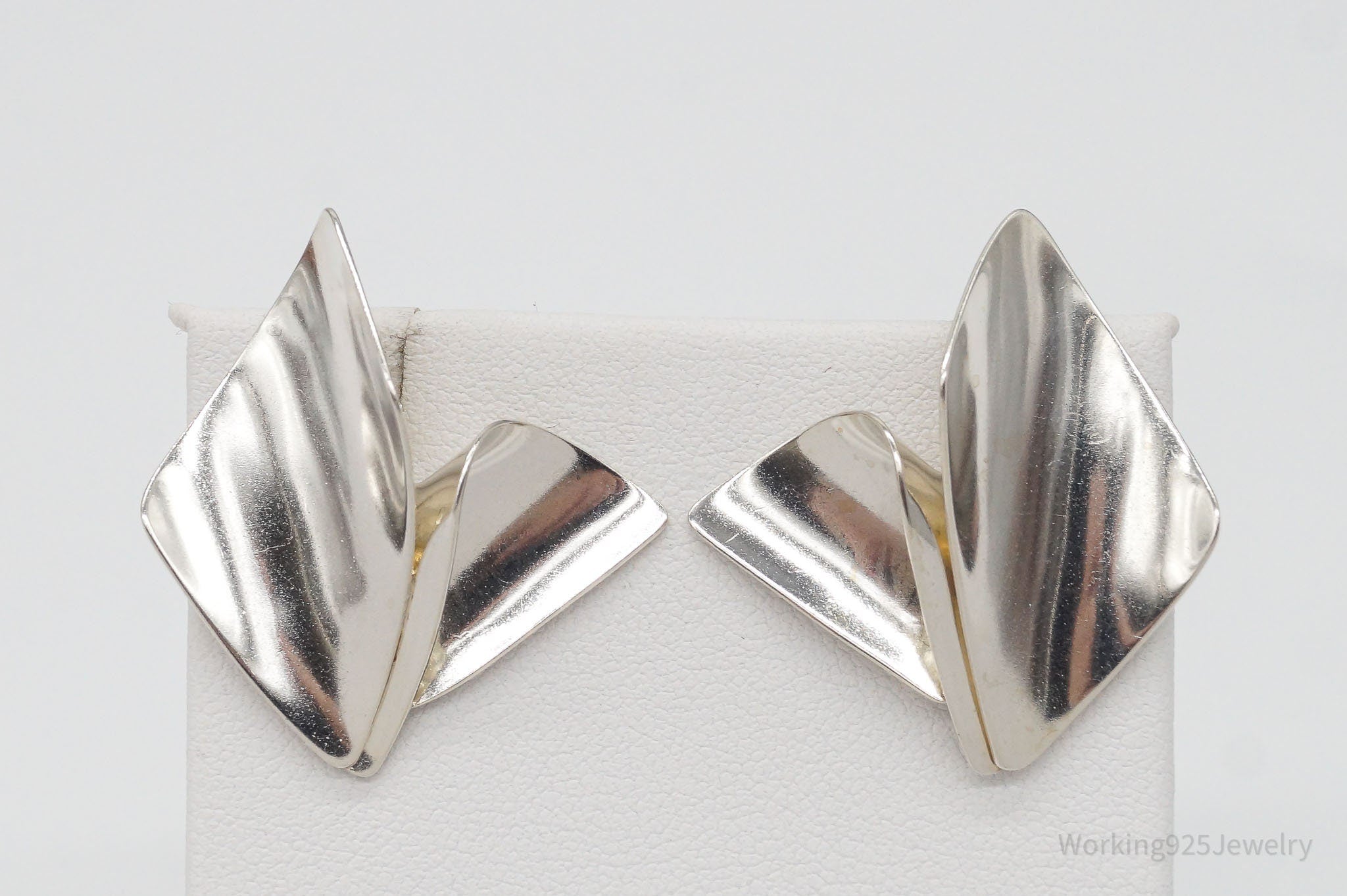 RARE Vintage Designer MS Modernist Sterling Silver Earrings