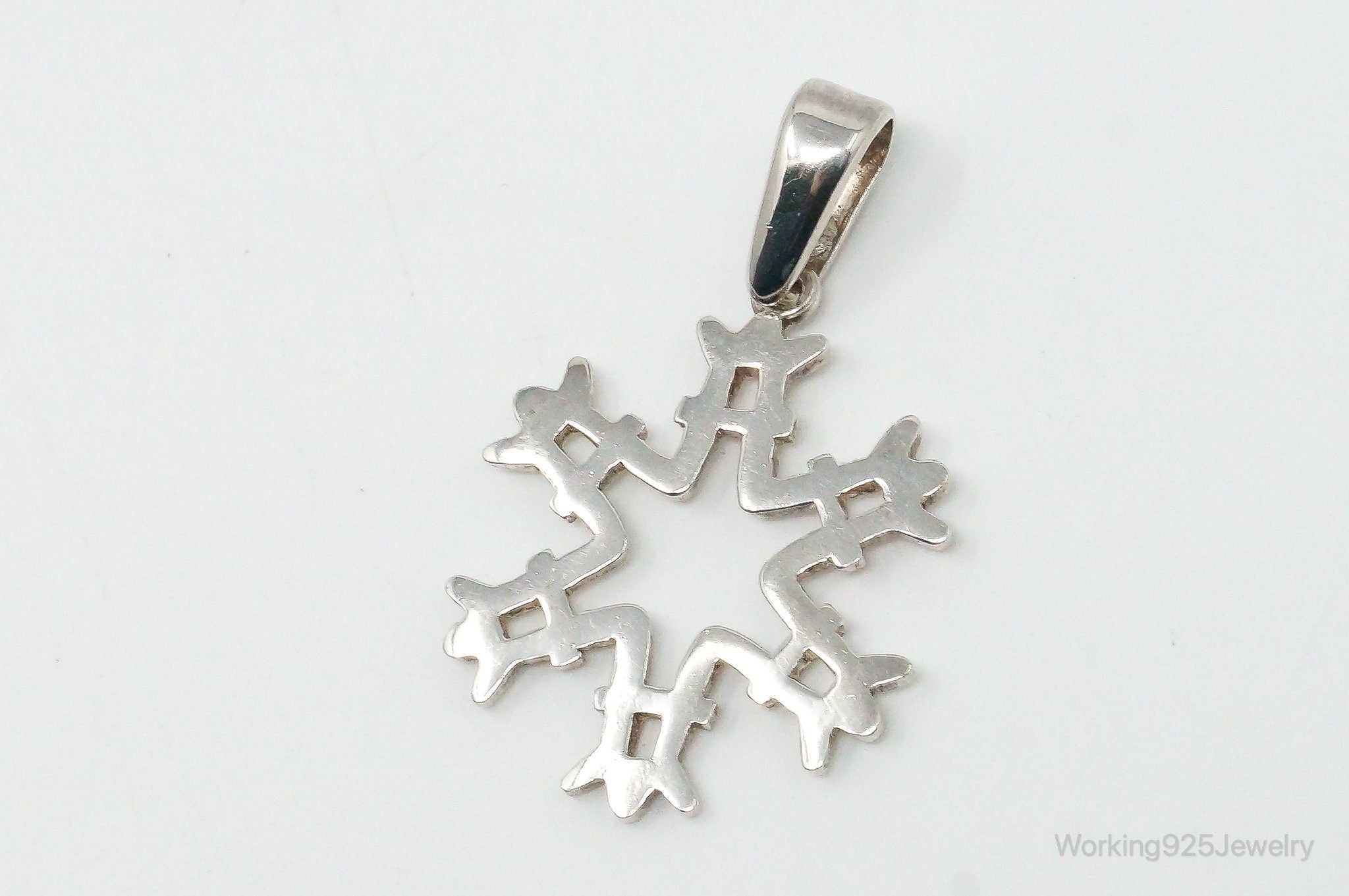 Large Vintage Mexico Snowflake Sterling Silver Pendant