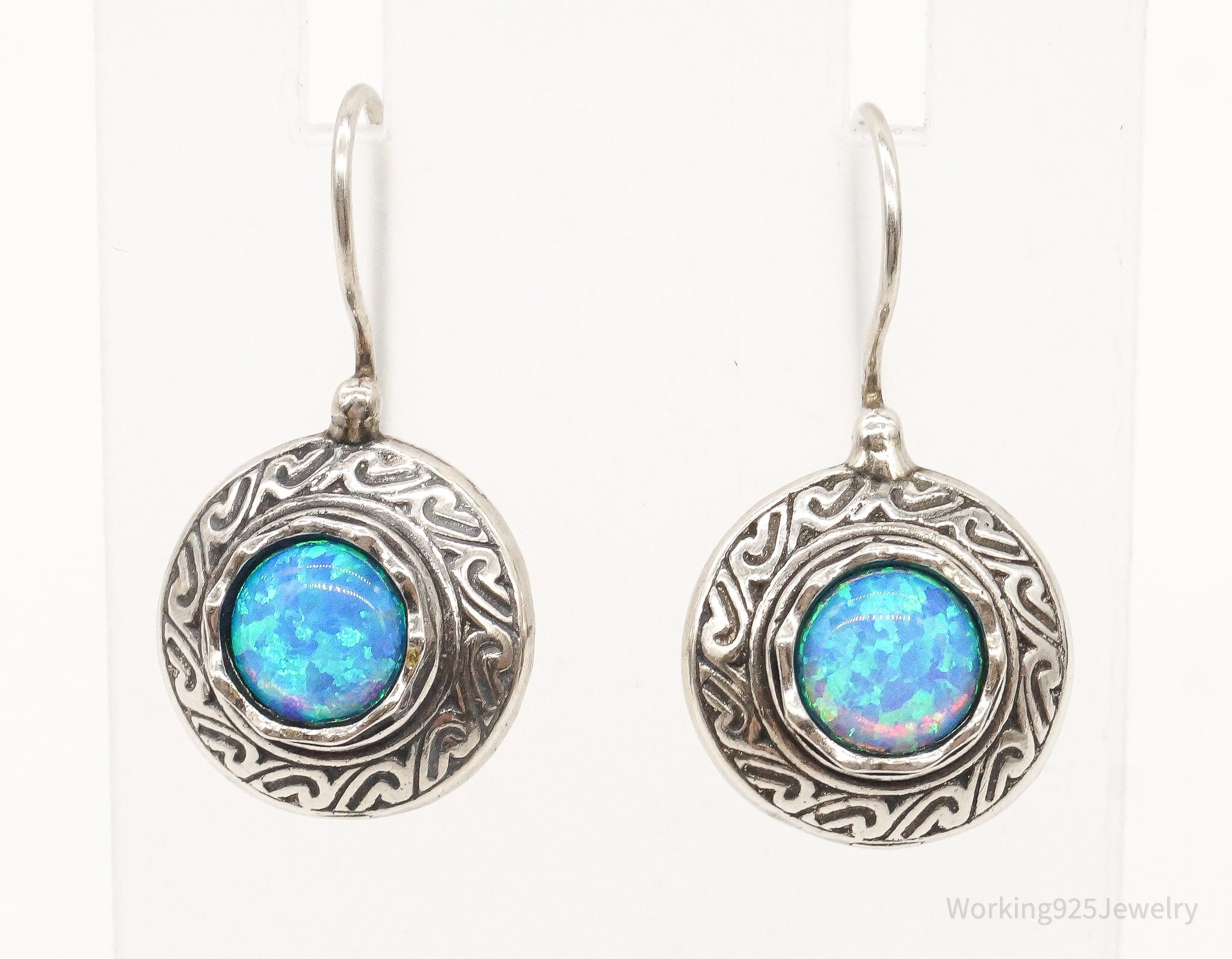 Designer TZ Blue Opal Sterling Silver Earrings