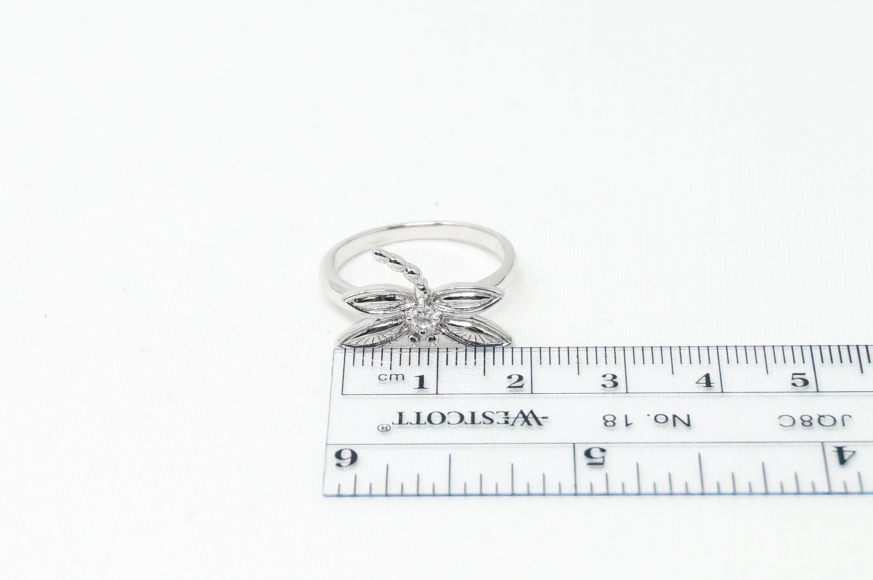 Vintage Cubic Zirconia Dragonfly Sterling Silver Ring - Sz 9 -784203114