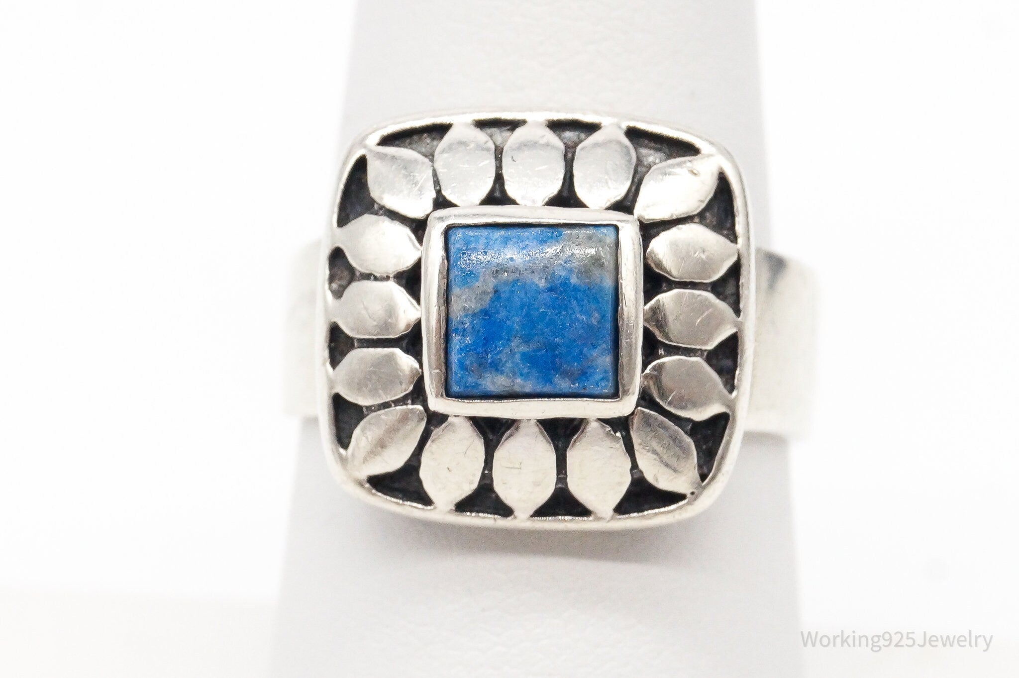 Vintage Lapis Lazuli Flower Sterling Silver Ring - Size 7