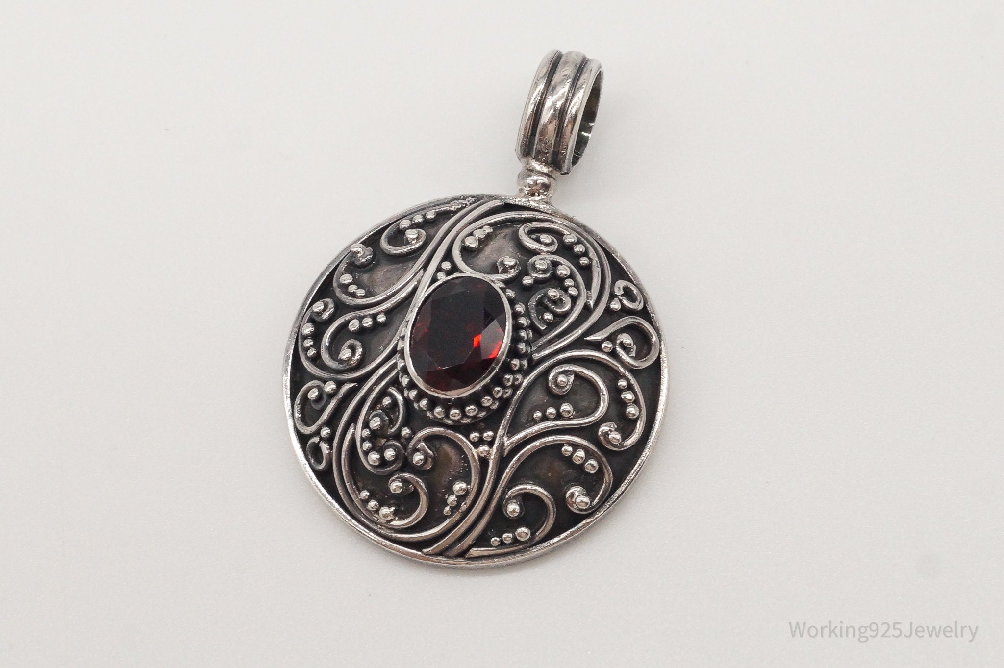 Large Designer BA Suarti Garnet Sterling Silver Pendant