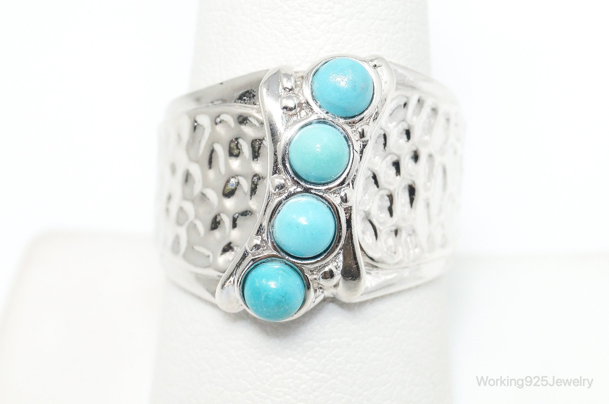 Vintage Designer Felicia Designs Turquoise Sterling Silver Ring - Size 8.75