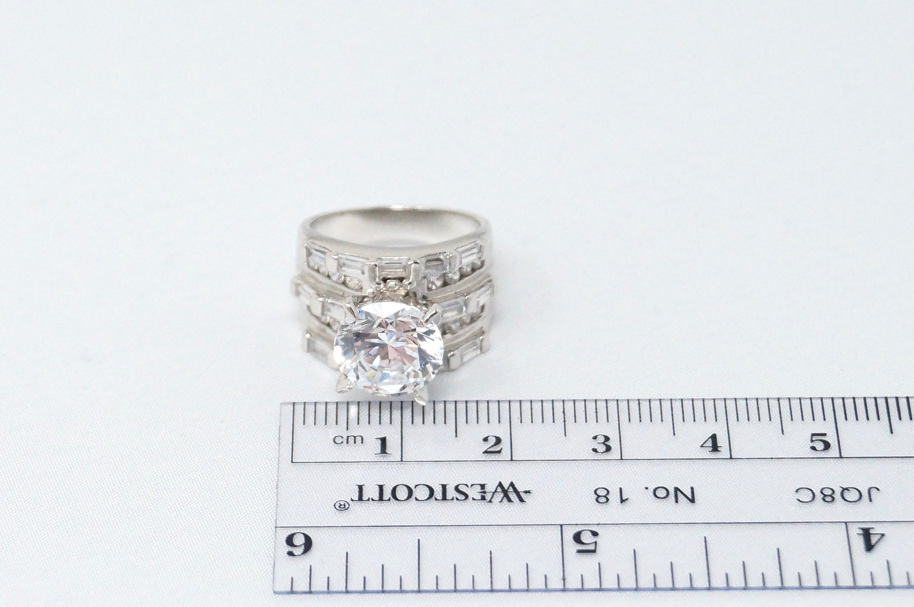 Amazing STUNNING Vintage Large Simulated Diamond Statement Ring Sterling Silver - Size 5 -782528919