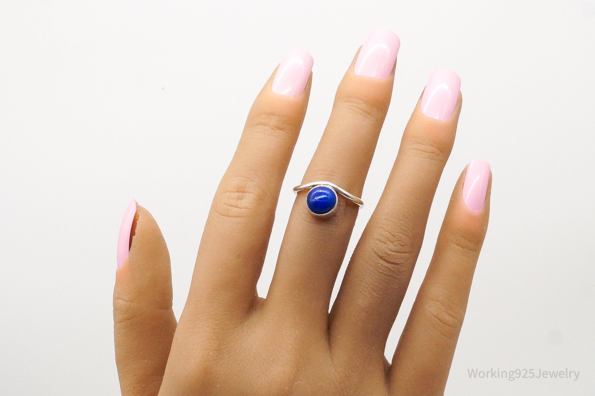 Vintage Blue Lapis Lazuli Sterling Silver Ring - Size 6.5