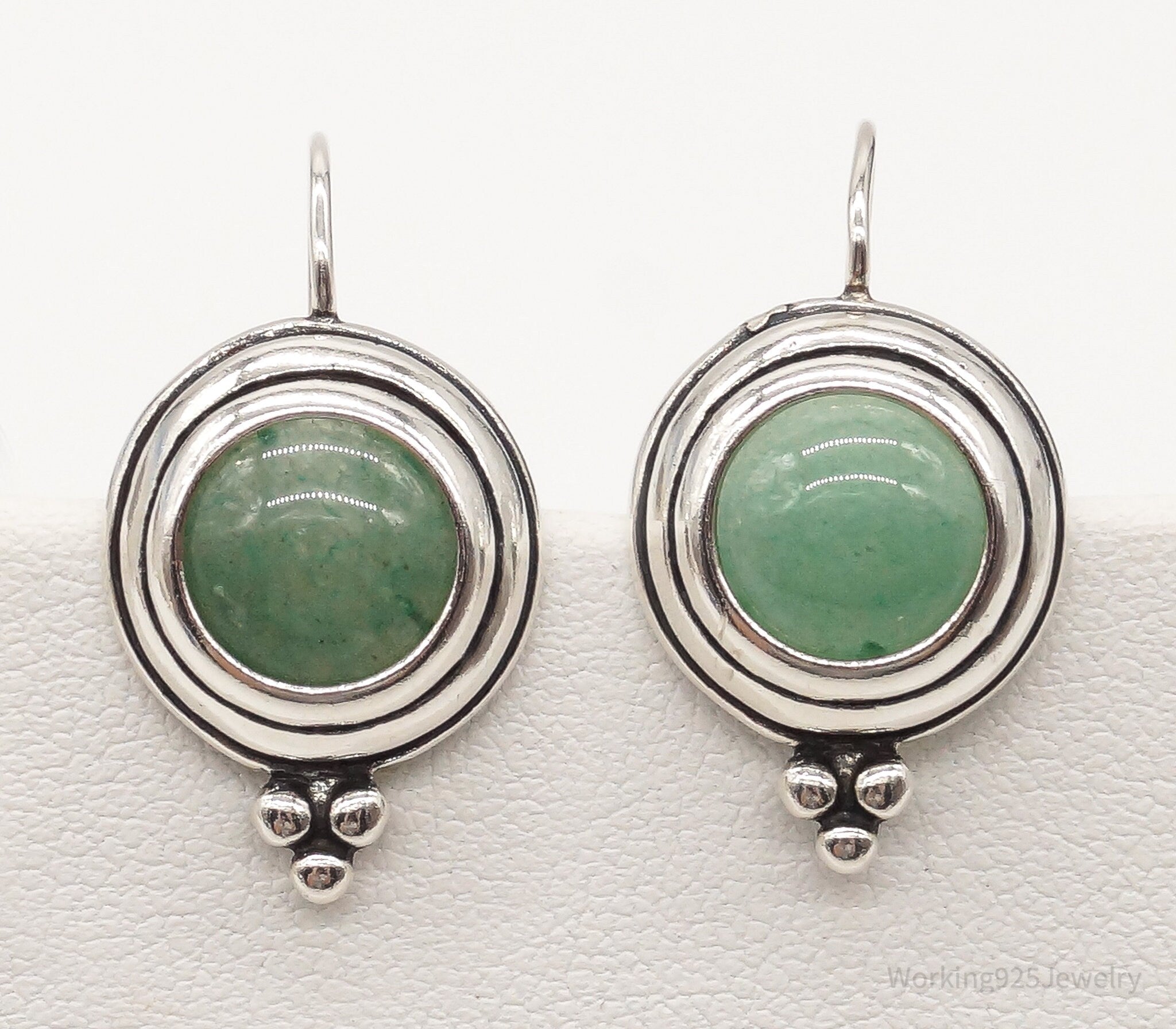 Vintage Designer Green Aventurine Sterling Silver Earrings