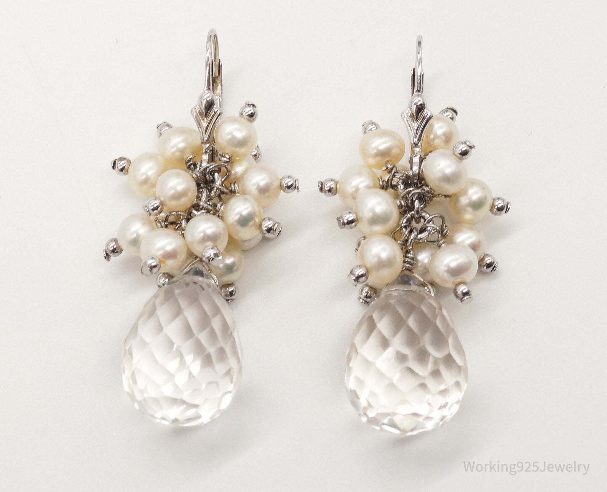 Vintage Crystal Quartz Pearl Sterling Silver Earrings