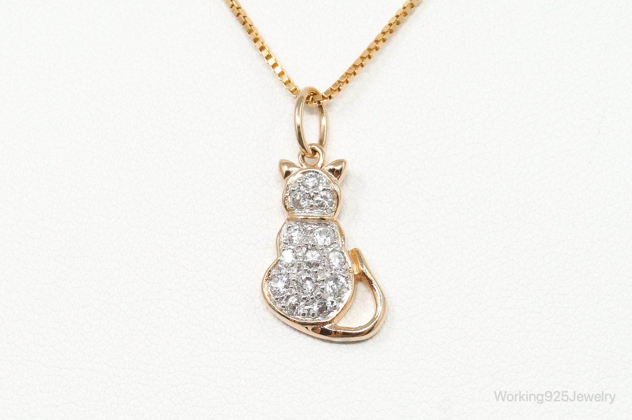 Designer Cubic Zirconia Gold Vermeil Cat Sterling Silver Necklace