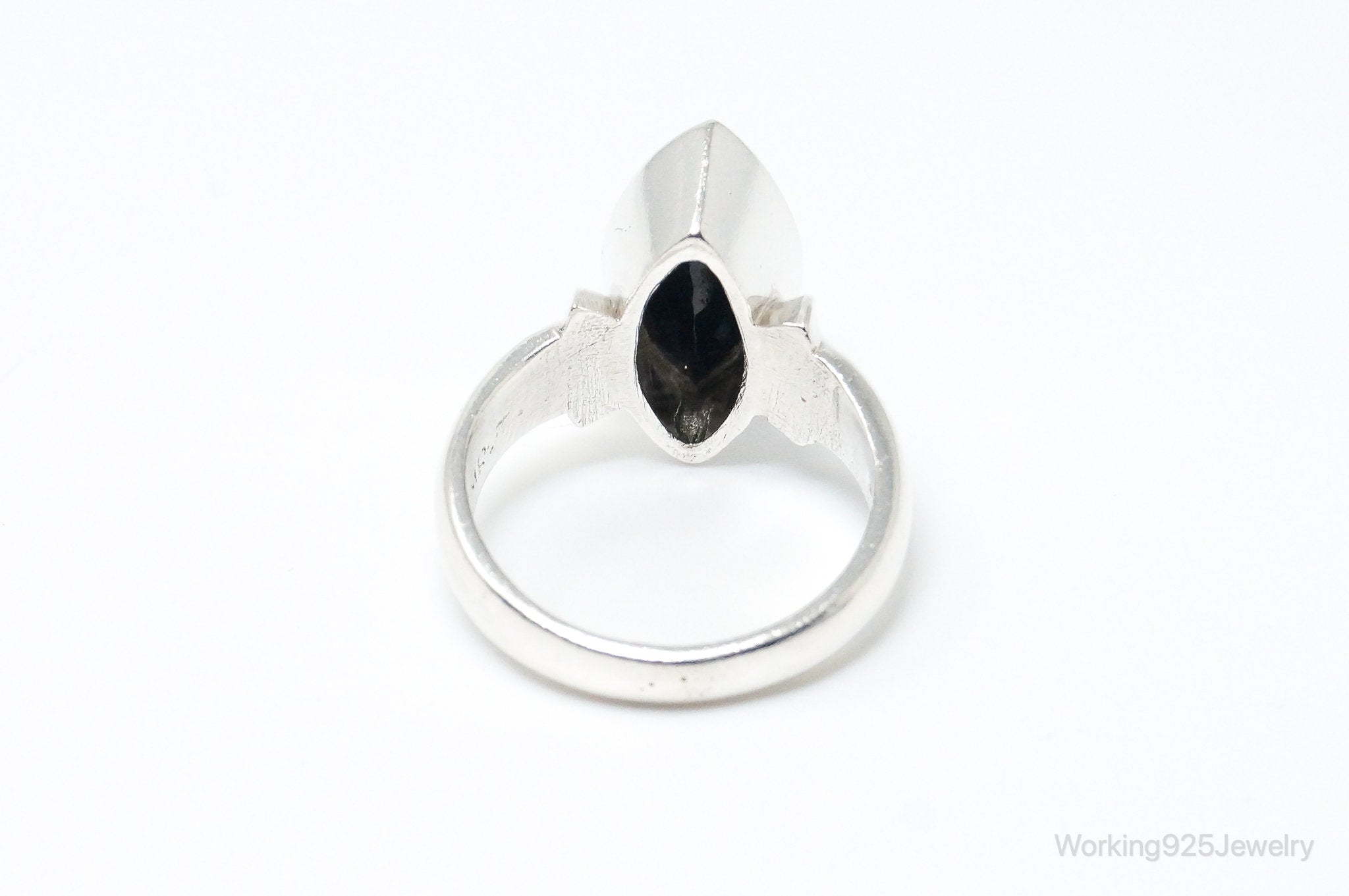 Vintage Art Deco Style Black Onyx Sterling Silver Ring - Size 7