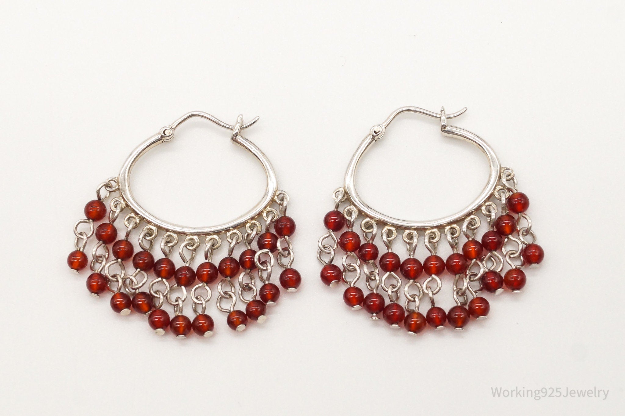 Vintage Carnelian Sterling Silver Hoop Earrings