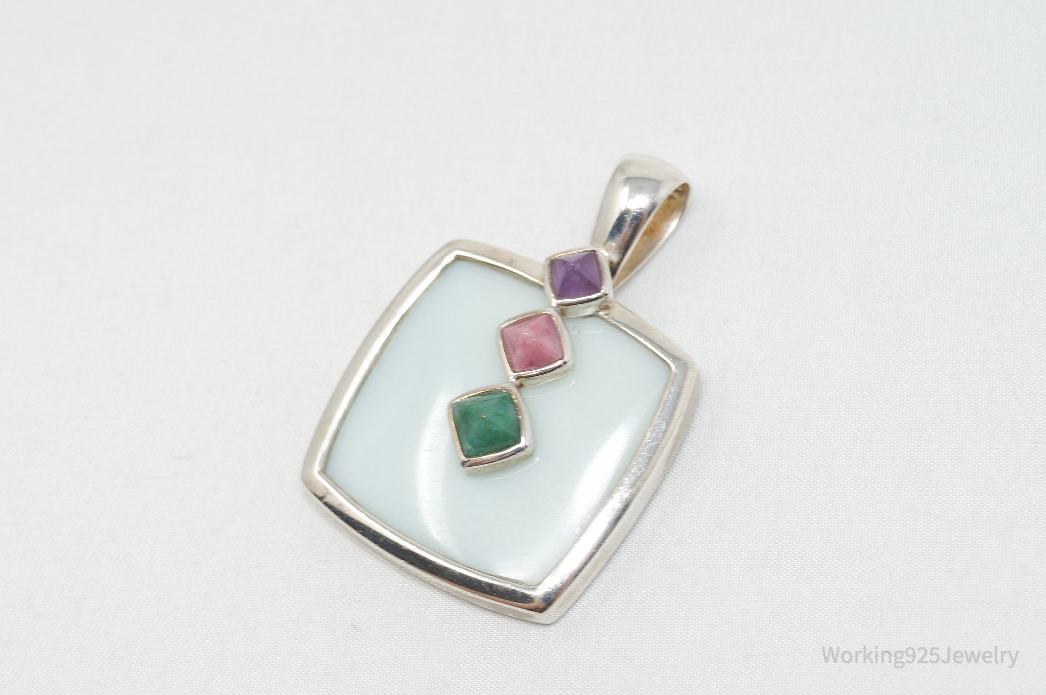 Designer Whitney Kelly Designs Multi Color Jade Sterling Silver Necklace Pendant