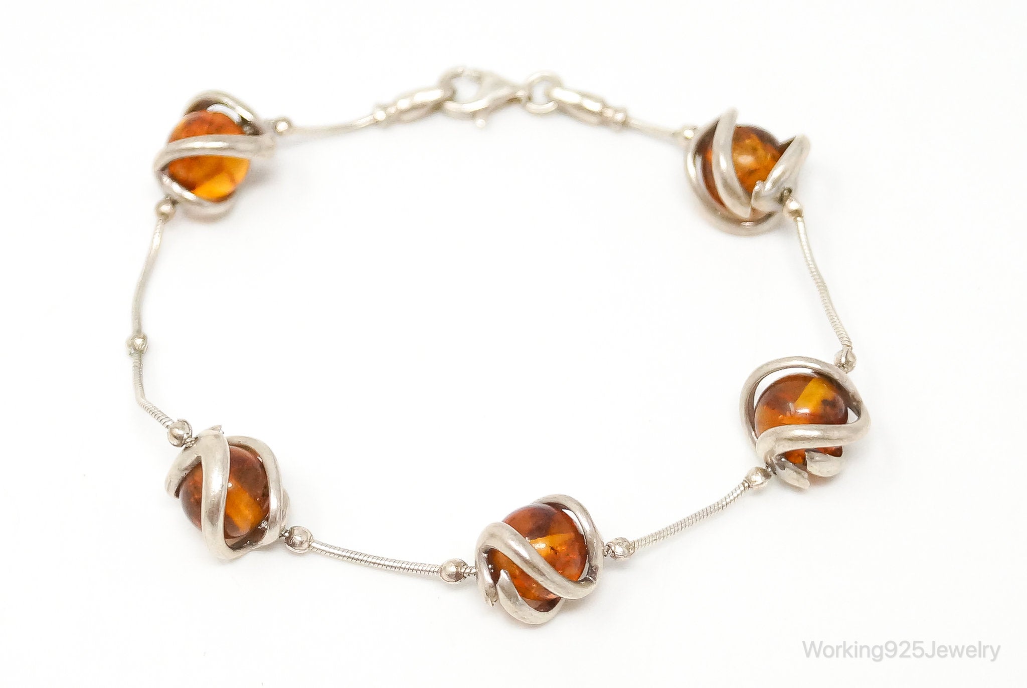 Vintage Baltic Amber Modernist Sterling Silver Bracelet