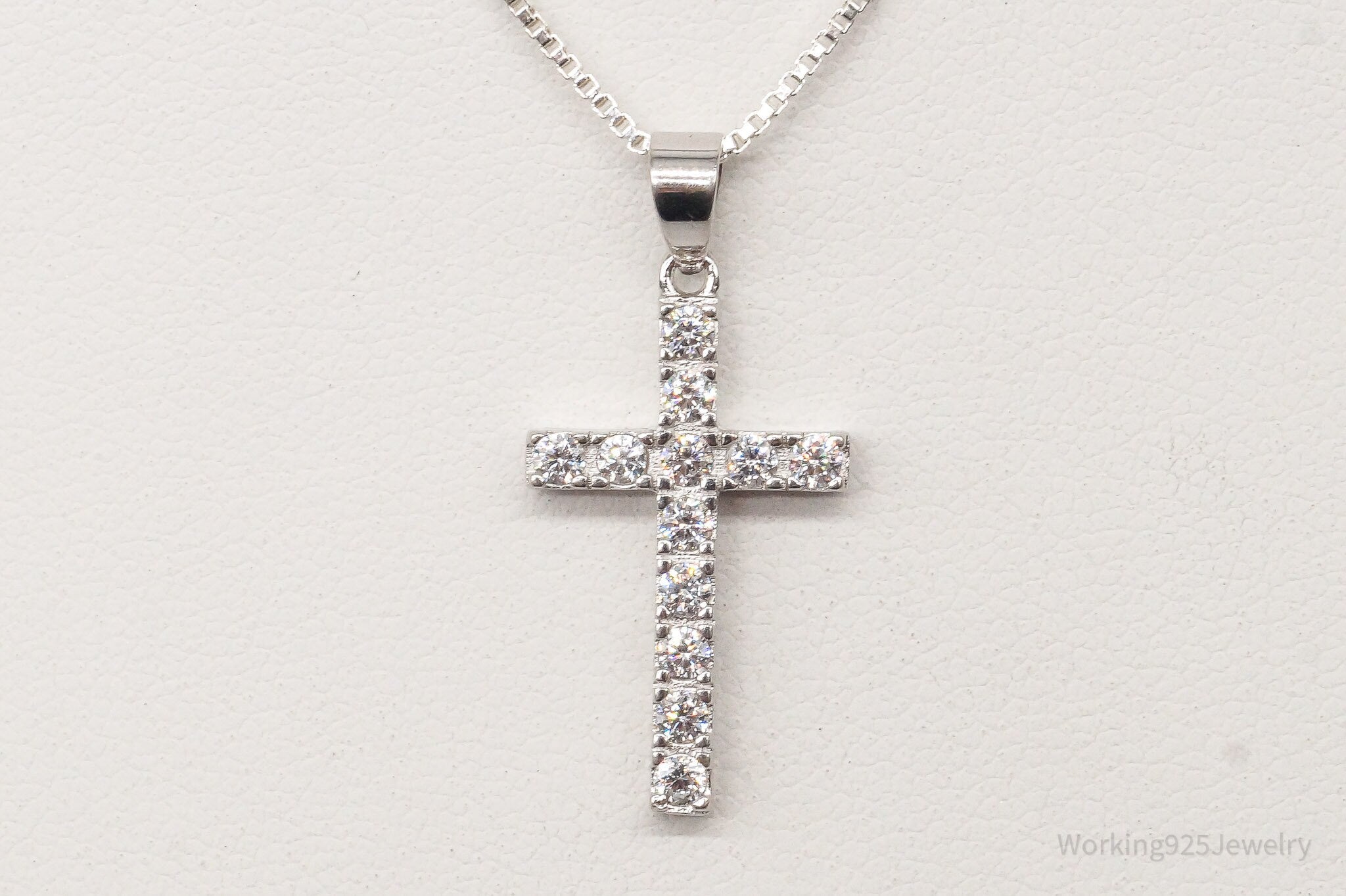 Vintage Cubic Zirconia Cross Sterling Silver Necklace