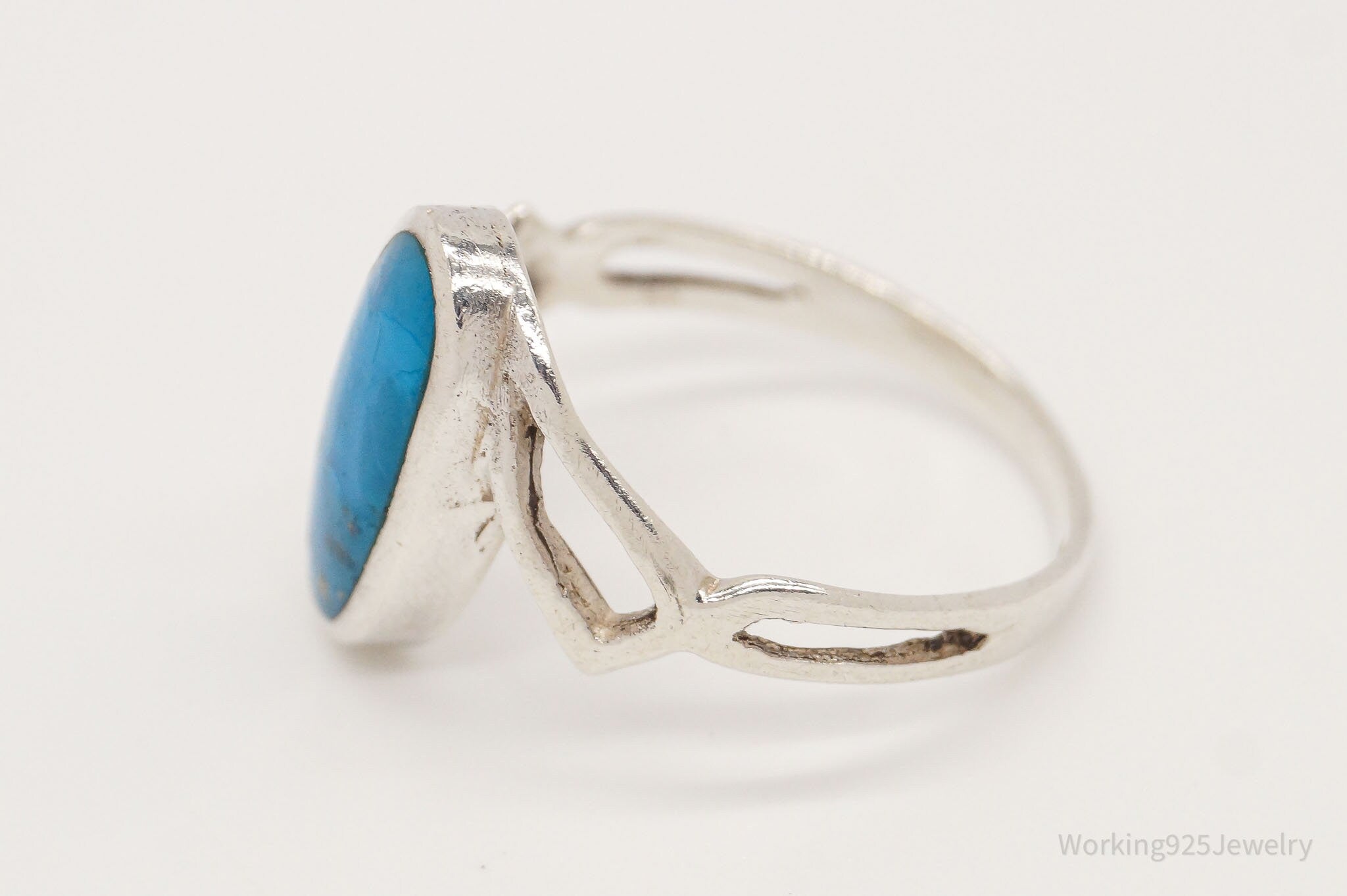 Vintage Blue Turquoise Modernist Sterling Silver Ring - Size 7.25