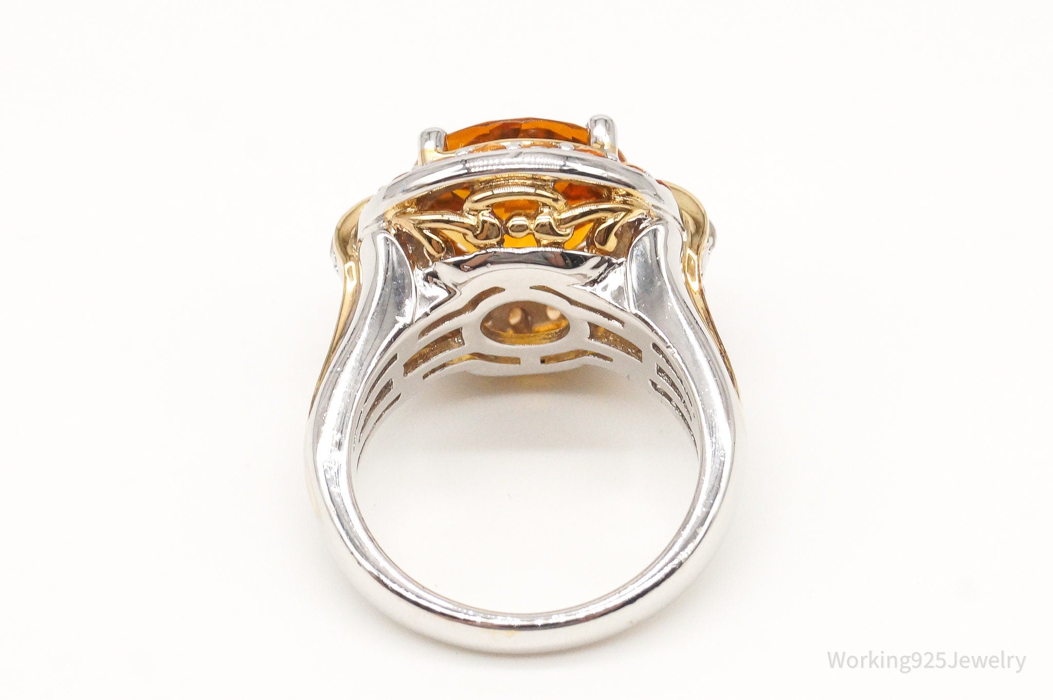 Large Citrine Cubic Zirconia Gold Vermeil Sterling Silver Ring - Size 6