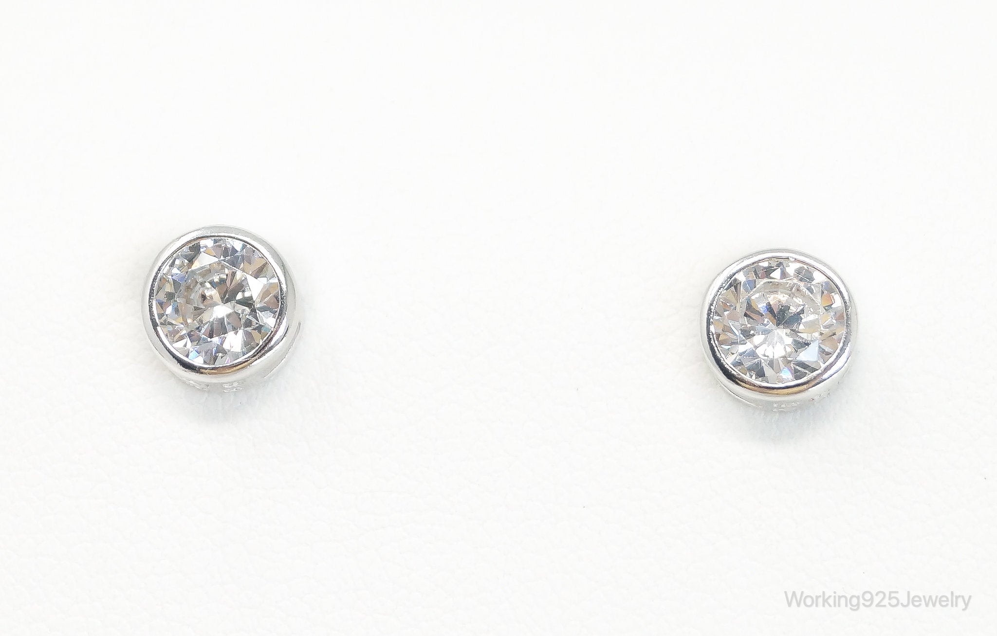 Designer SU Large Cubic Zirconia Sterling Silver Stud Post Earrings