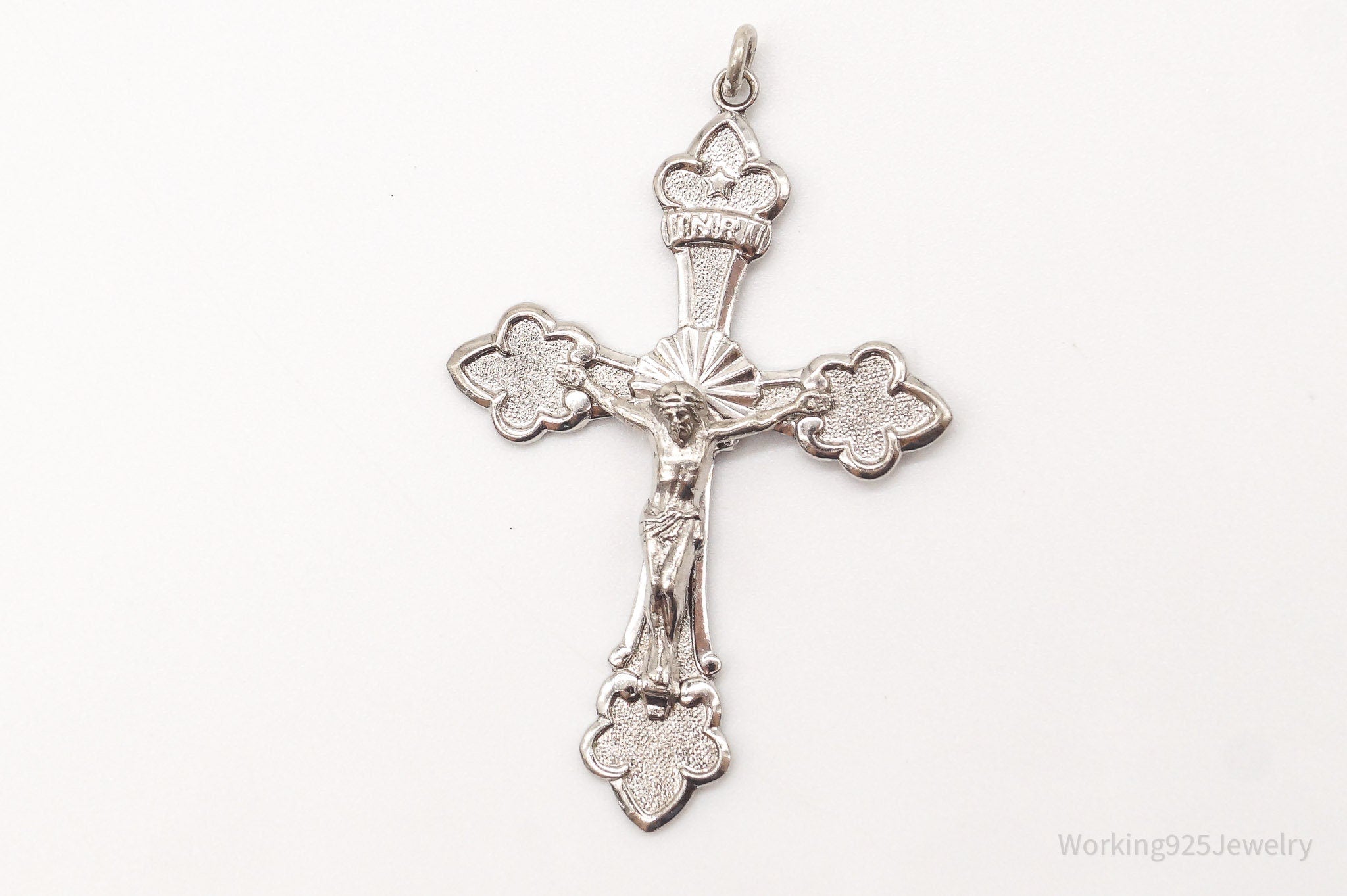 Large Antique INRI Crucifix Cross Sterling Silver Pendant