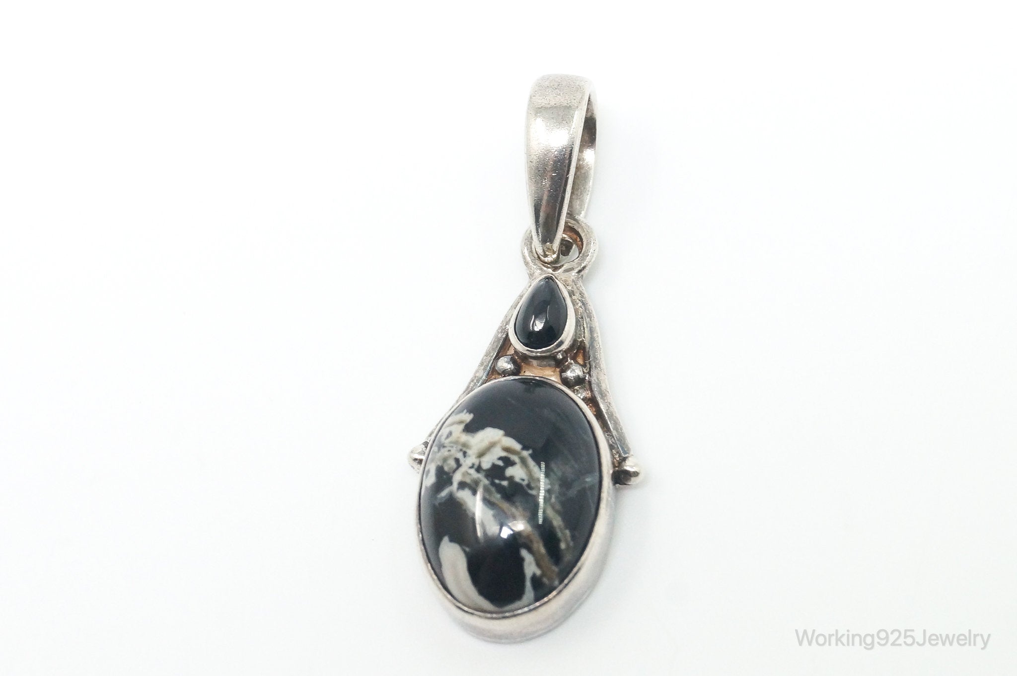 Designer SAJEN Black Agate Black Star Sapphire Sterling Silver Pendant