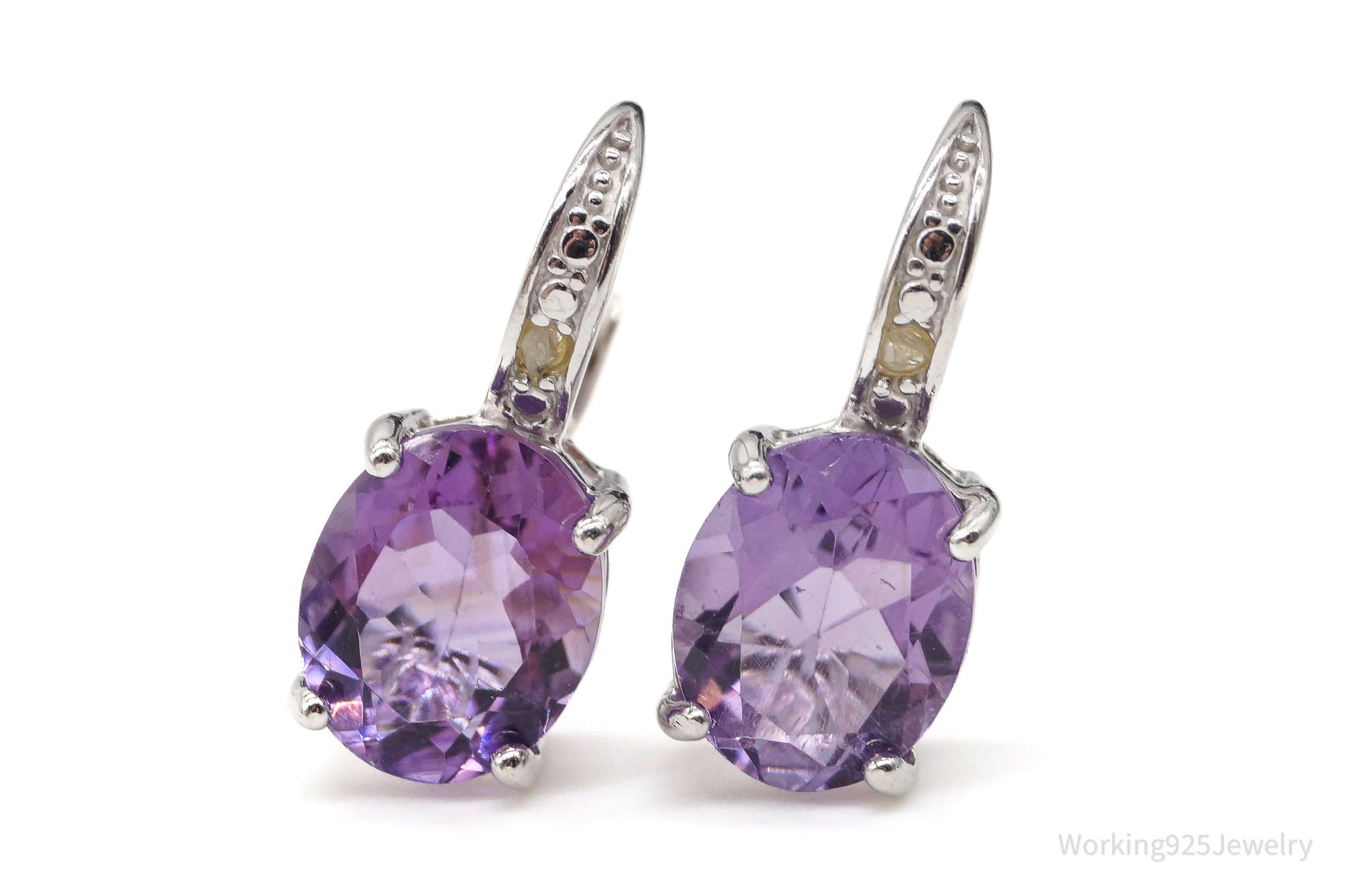 Vintage Designer DBJ Amethyst Diamond Sterling Silver Earrings