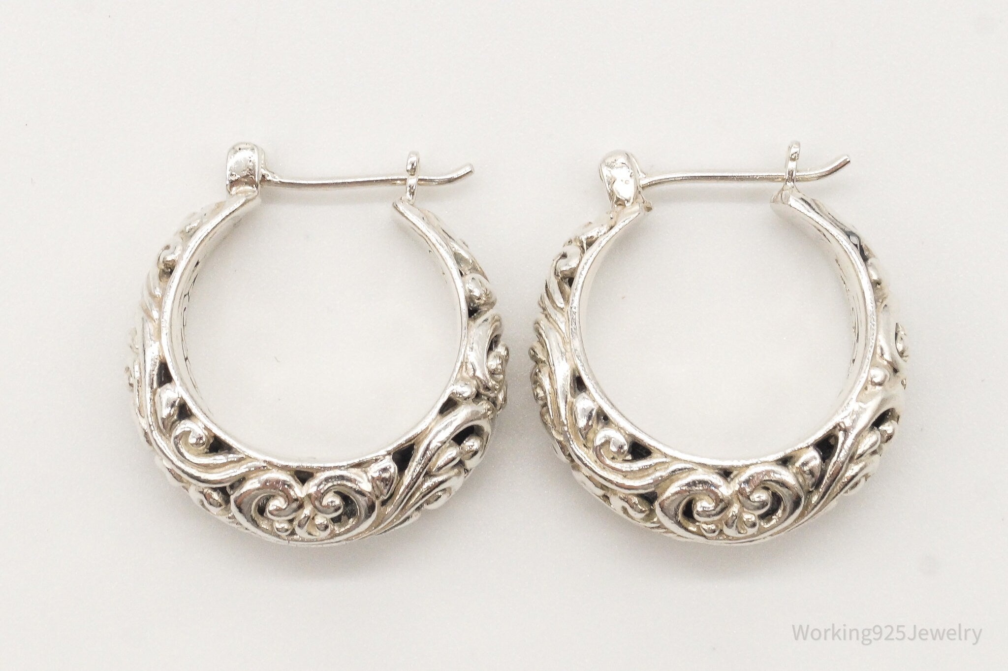 Vintage Bali Style Sterling Silver Hoop Earrings