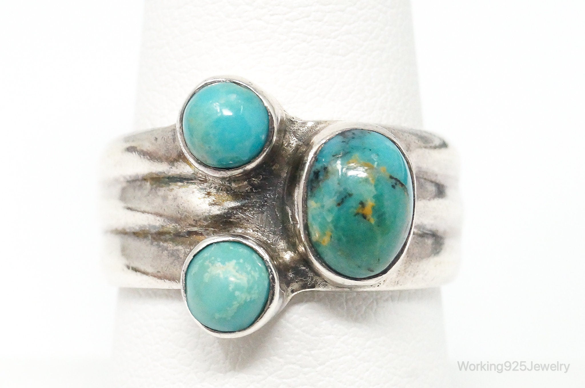 Vintage Amazonite Modernist Style Sterling Silver Ring - Size 8.5