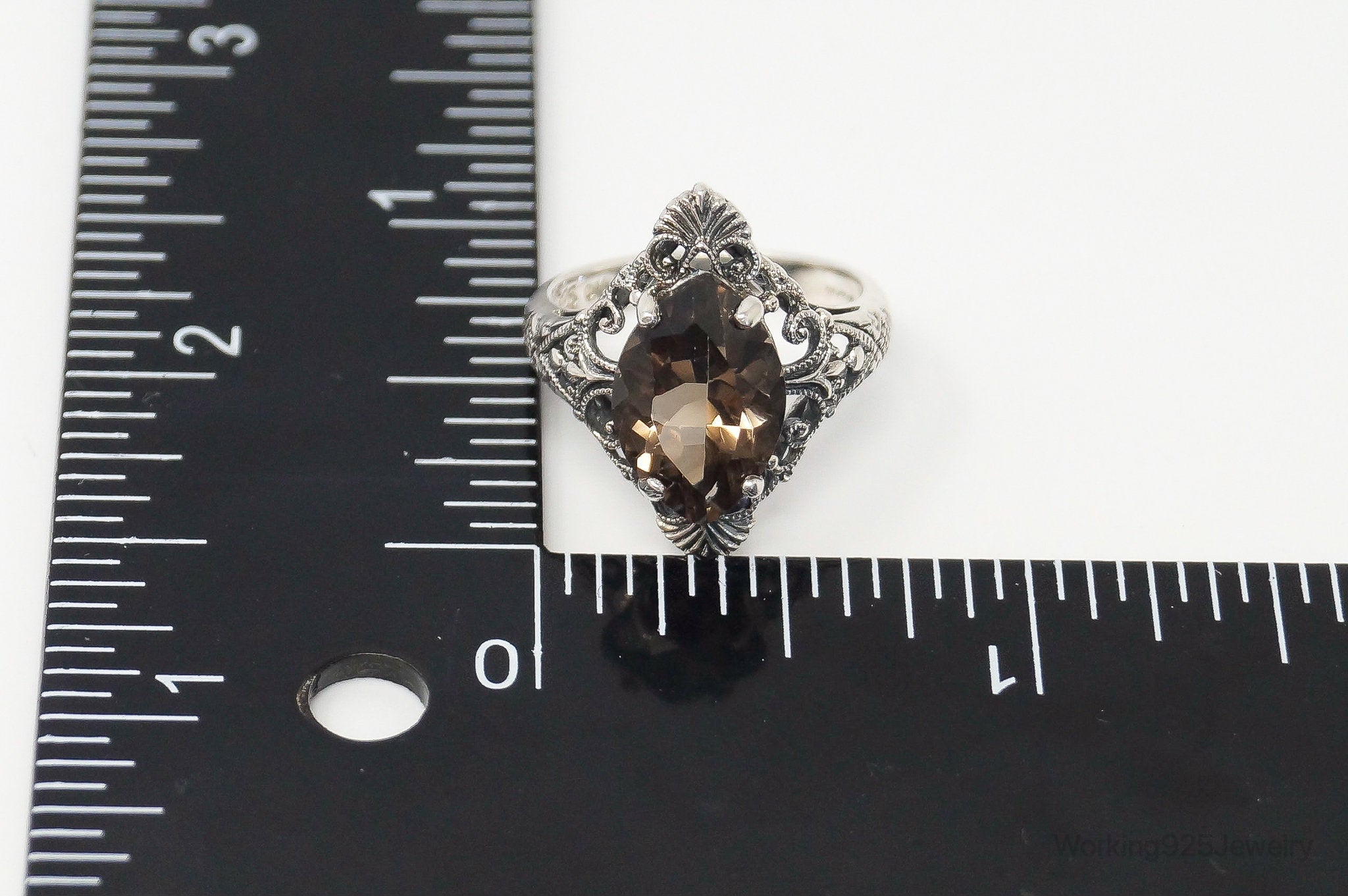 Designer CNA Smoky Topaz Art Deco Sterling Silver Ring - Size 6