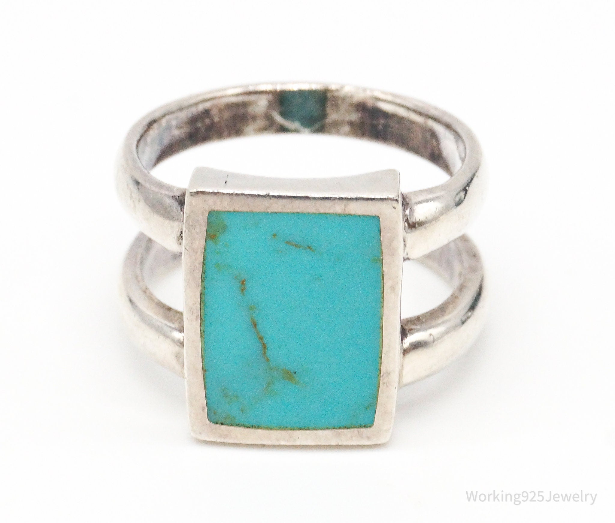 Vintage Designer FAS Faux Turquoise Sterling Silver Ring - Size 7