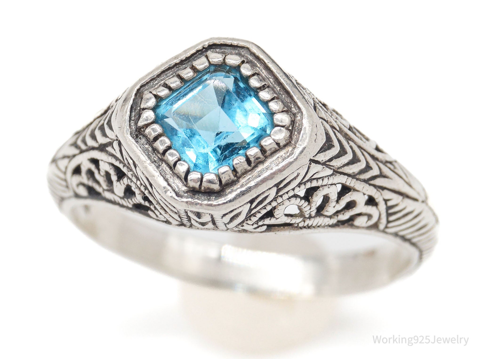 Vintage Designer CNA Blue Topaz Sterling Silver Ring - Size 10