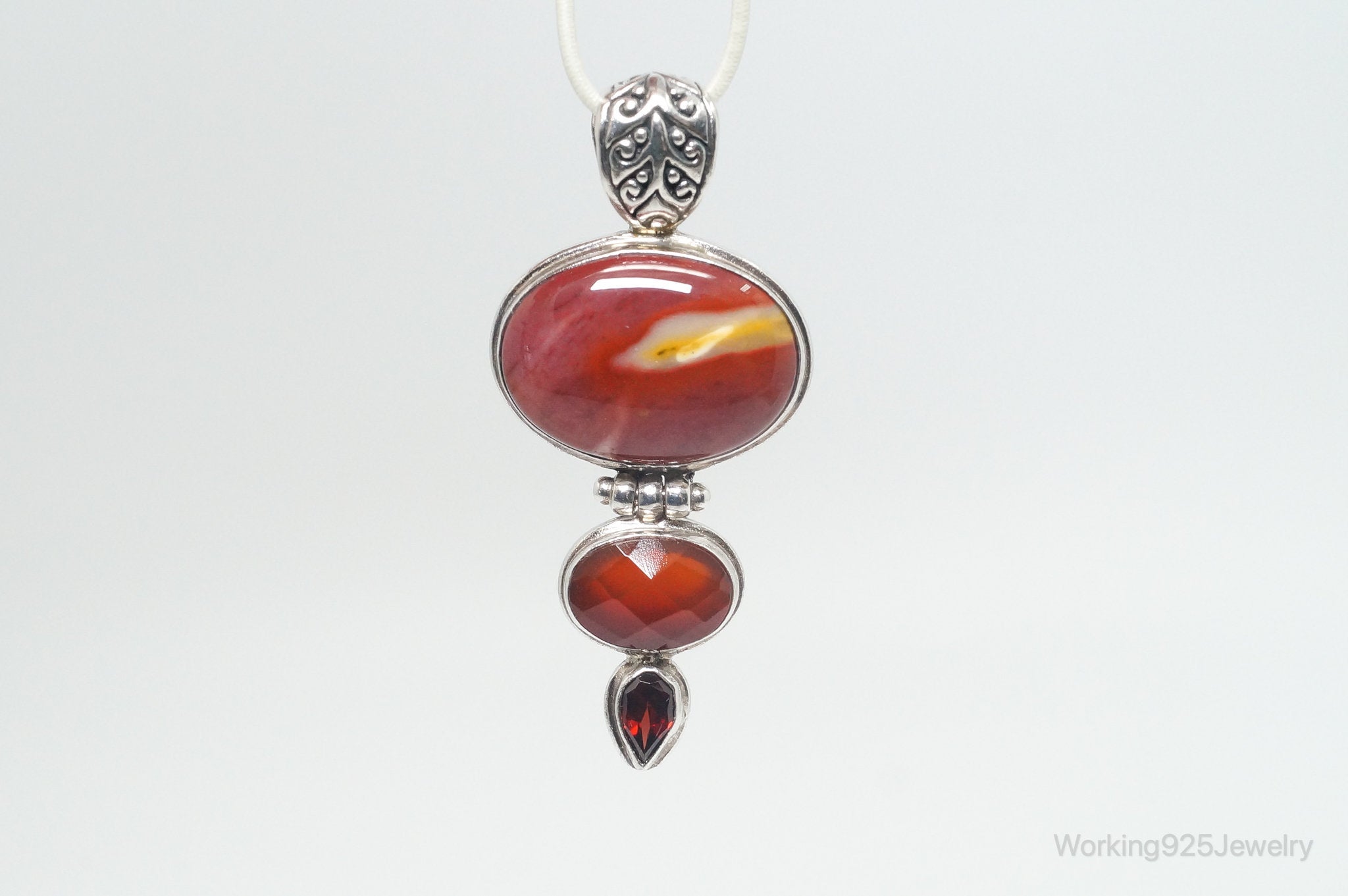 Vintage Designer AF Mookaite Jasper Carnelian Garnet Sterling Silver Pendant