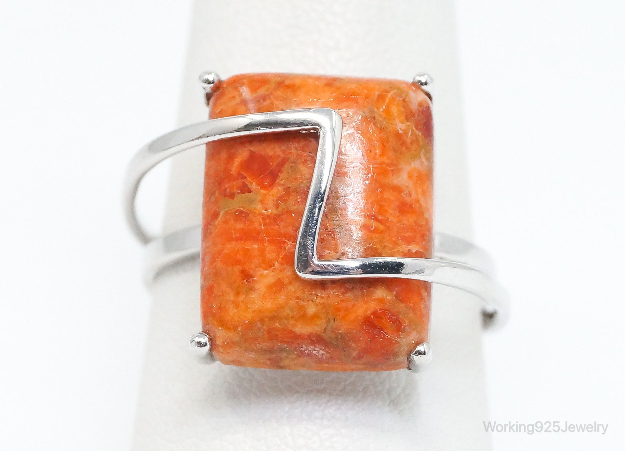 Vintage Designer Orange Jasper Sterling Silver Ring - Size 8