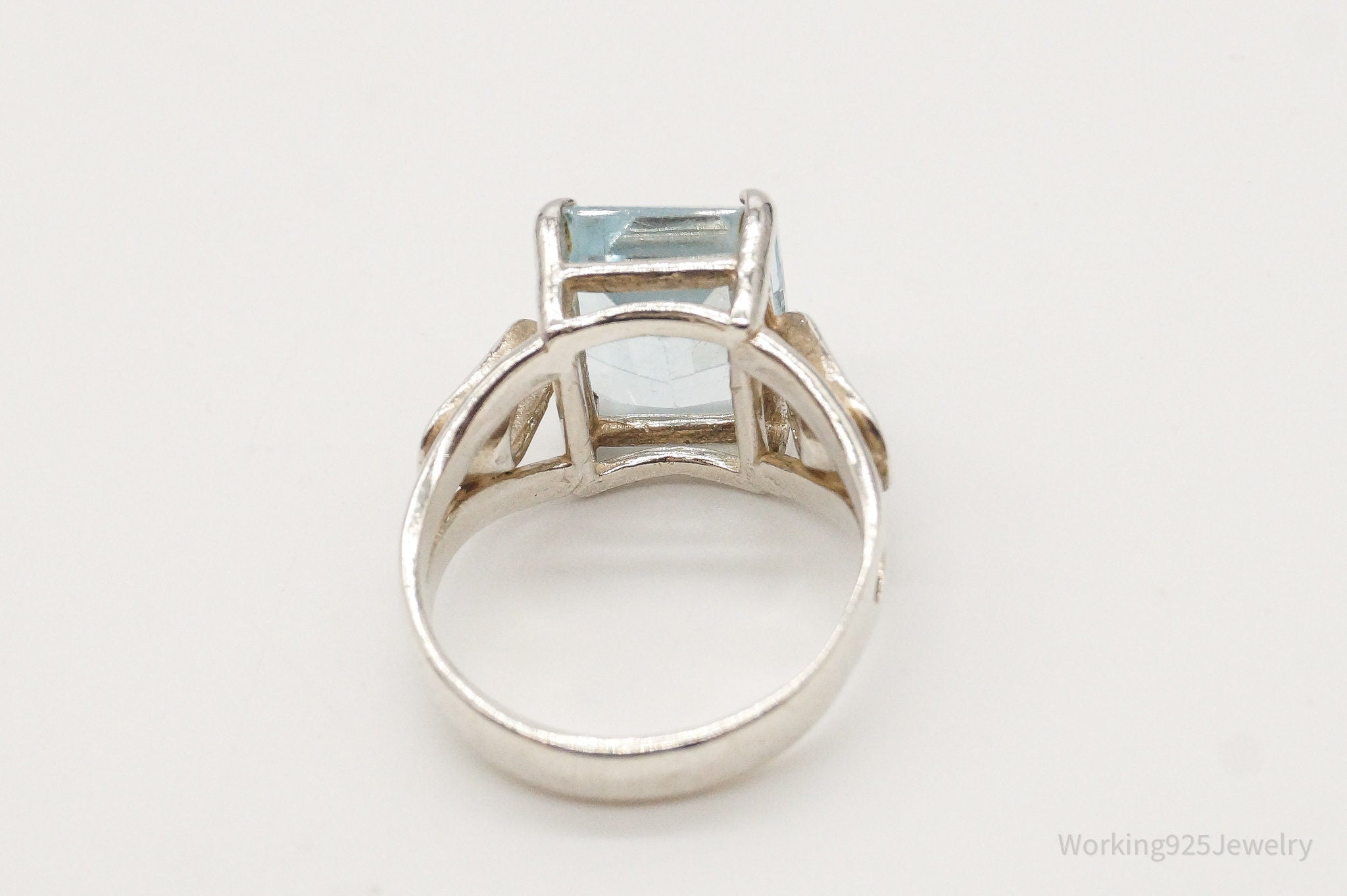 Vintage Large Blue Topaz Sterling Silver Ring Size 6.75