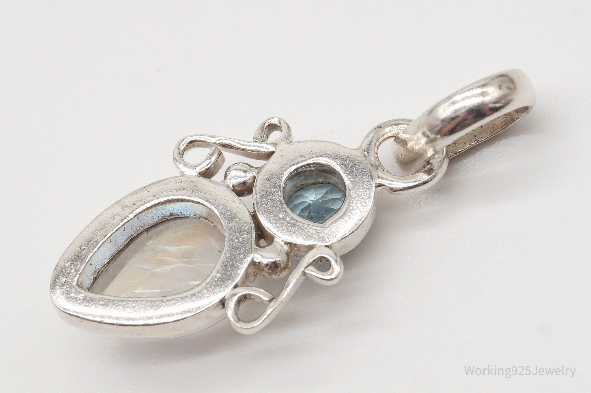 Vintage Designer SJ Blue Topaz Moonstone Sterling Pendant