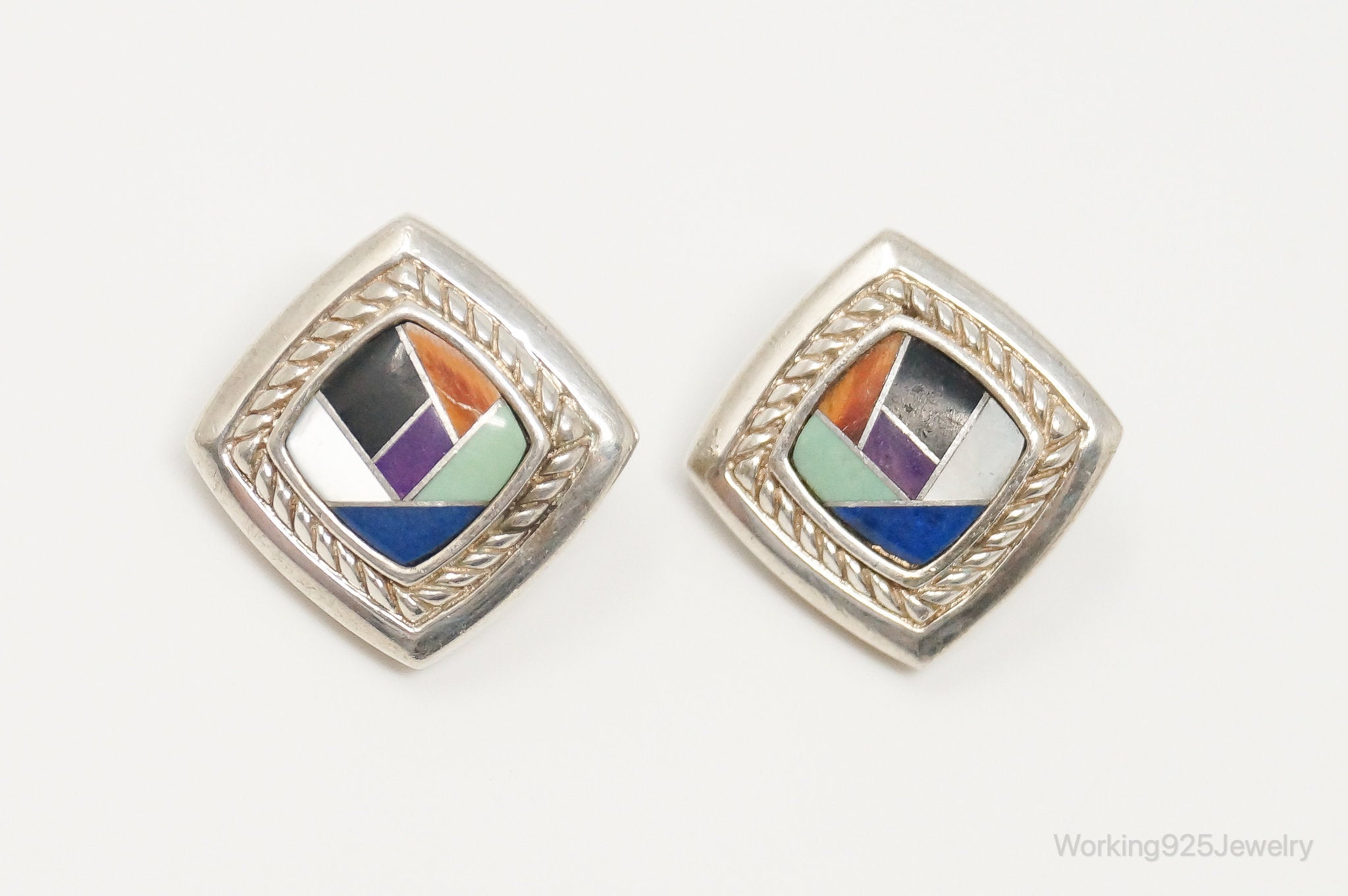 Designer Carolyn Pollack Multi Gem Inlay Sterling Silver Earrings