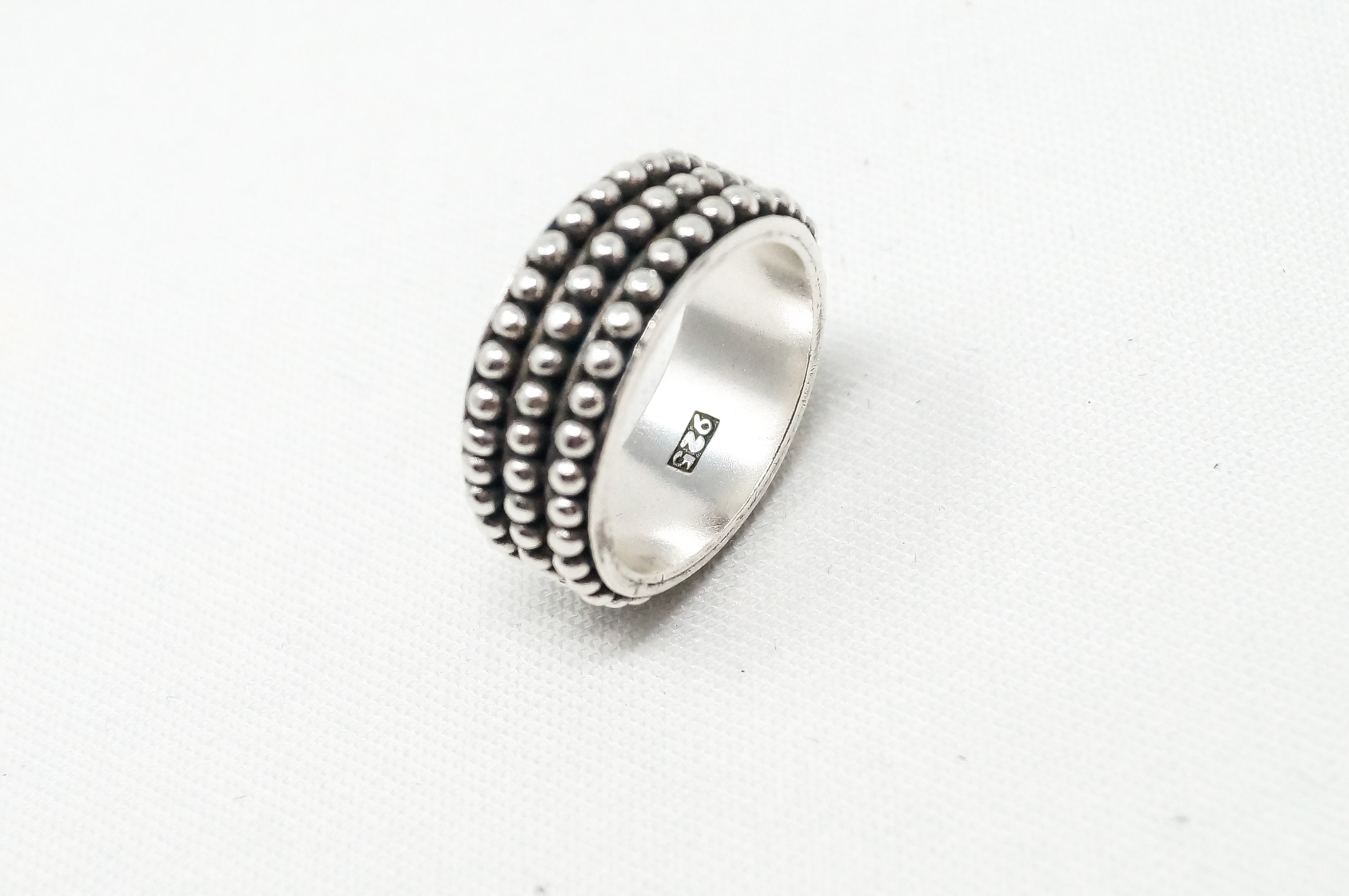 Vintage Beaded Design Sterling Silver Band Ring - Sz 6 - 798886433