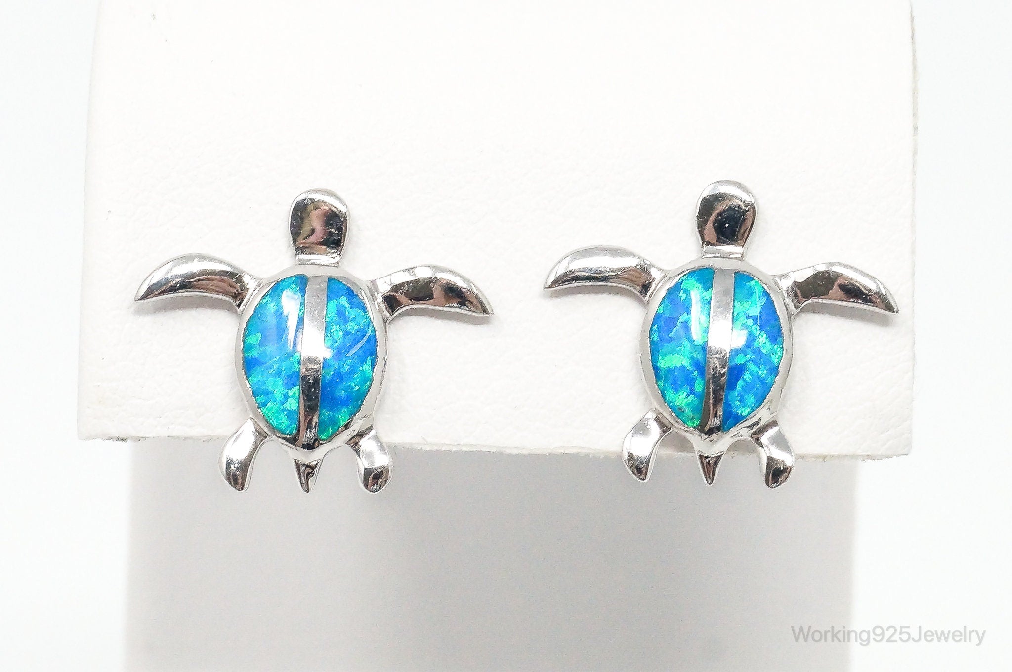 Vintage Blue Opal Sea Turtles Sterling Silver Earrings