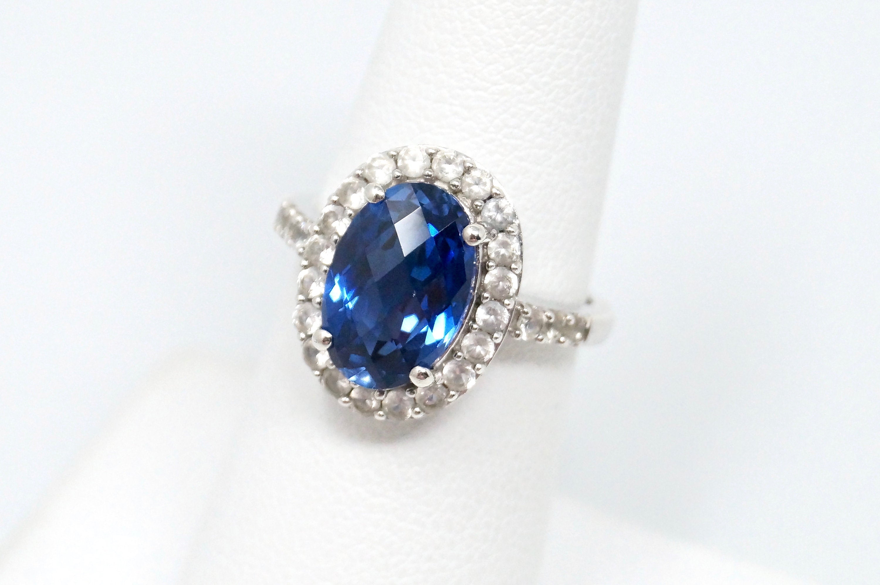 Vintage Art Deco Mid Century Twenties Style Sapphire CZ Sterling Ring - Size 6.5