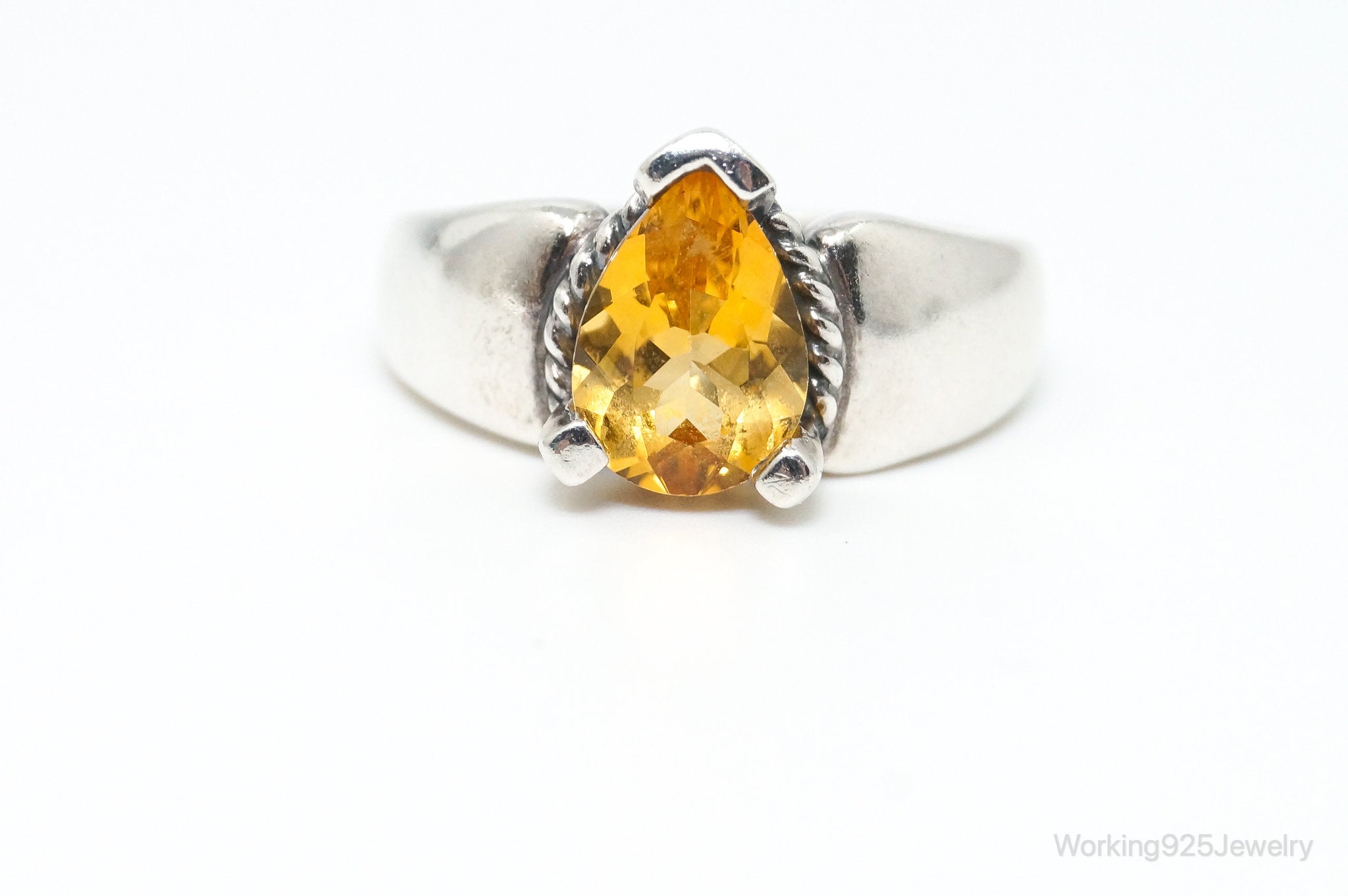 Vintage Designer KABANA Citrine Sterling Silver Ring - Size 7.75